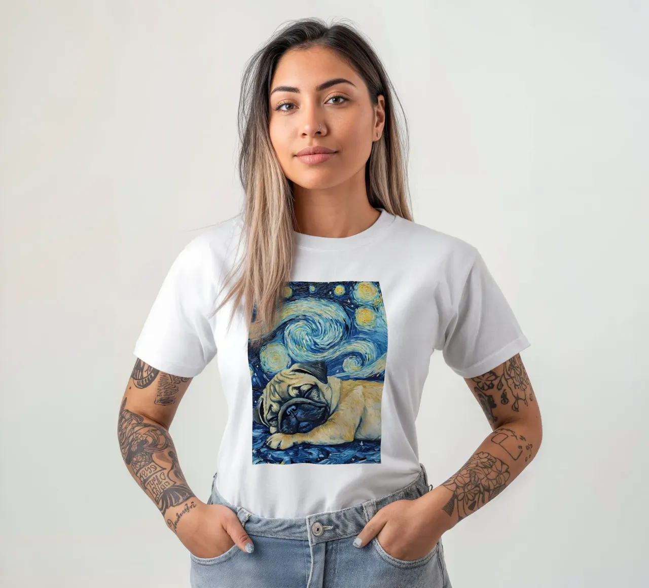 Cucciolo di carlino che dorme di notte t-shirt da Adrian Patel