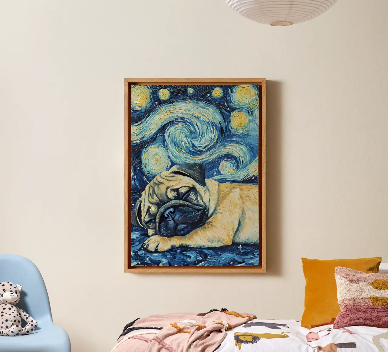 Cucciolo di carlino che dorme di notte tela con Cornice a cassetta da Adrian Patel