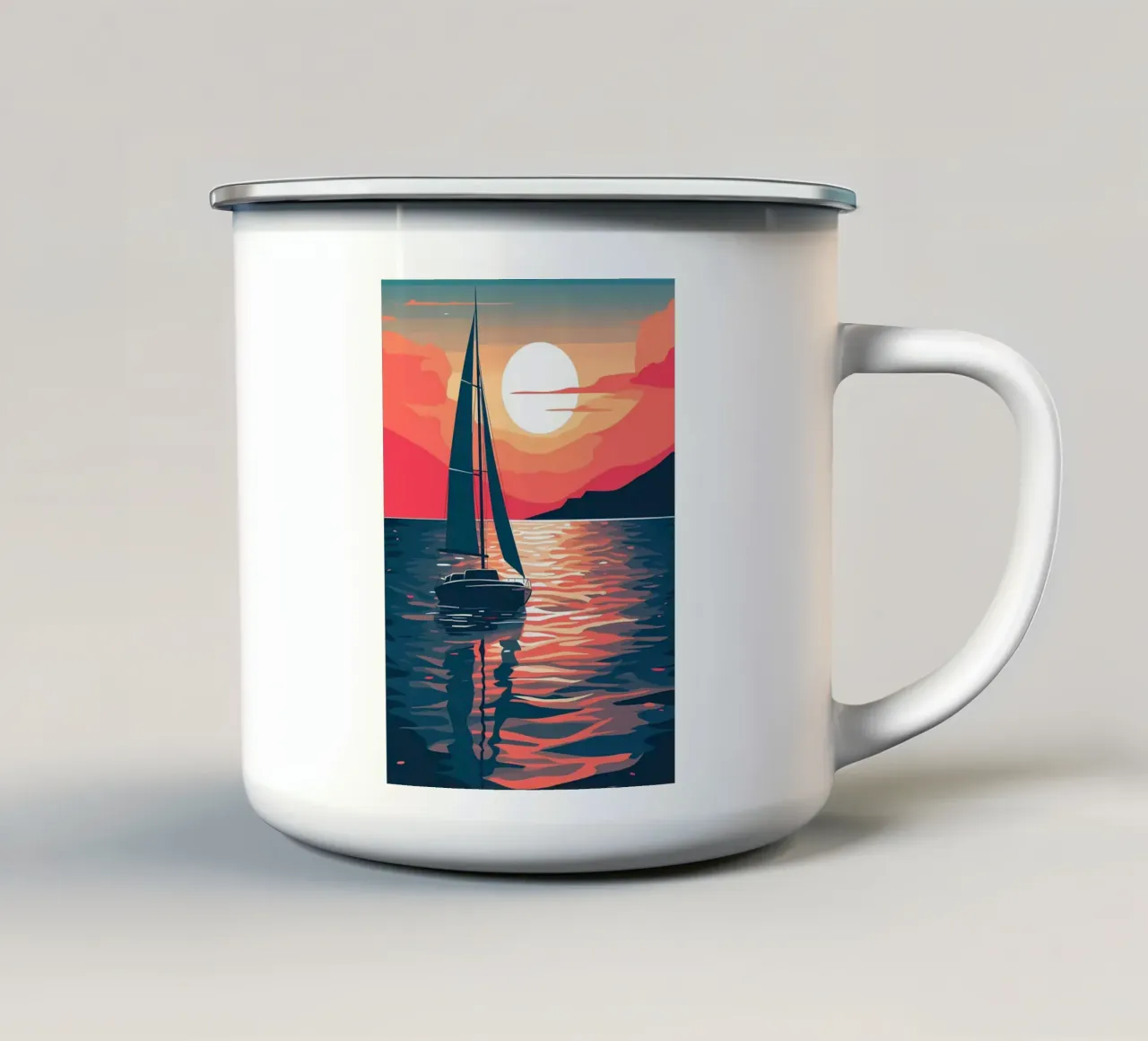 velero en el agua taza de esmalte de Bartosz Powalka