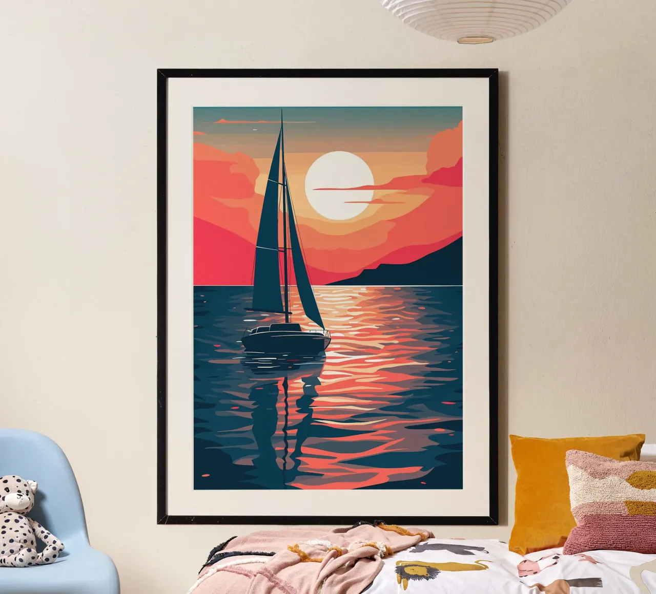 voilier sur l'eau poster avec cadre en plastique de Bartosz Powalka