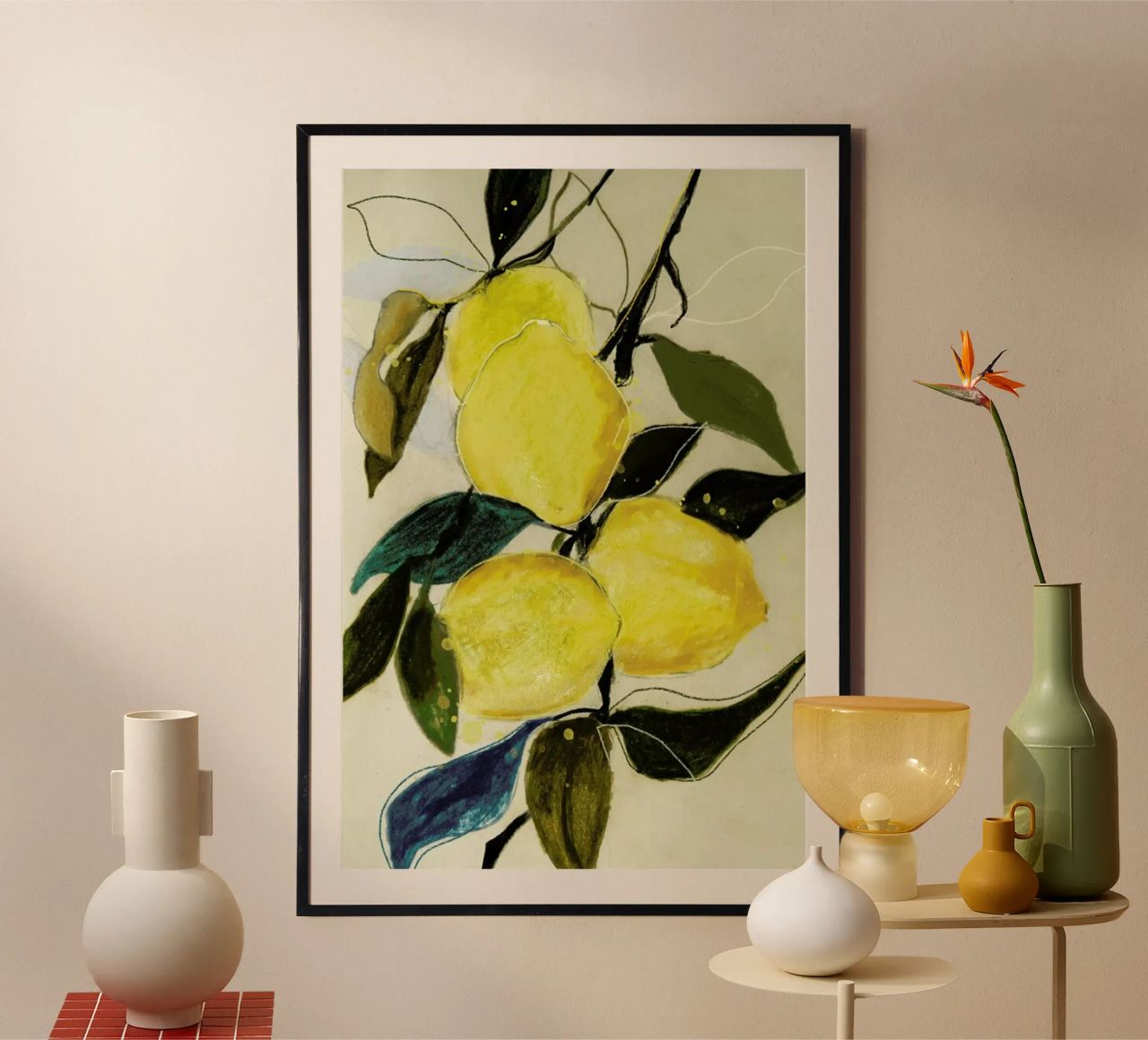 Lemonstudy 1 Poster mit Holzrahmen von Leigh Viner