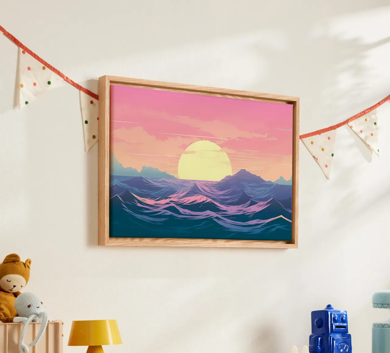 Zee Zonsondergang Retro canvas met Baklijst van Bartosz Powalka