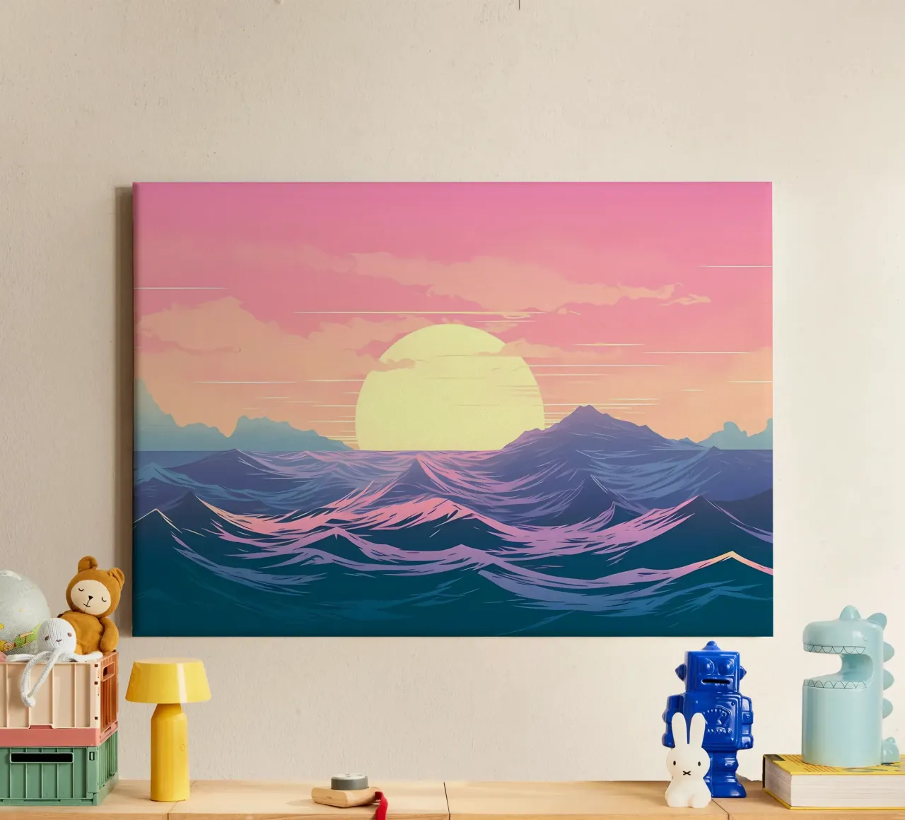 Zee Zonsondergang Retro canvas met Baklijst van Bartosz Powalka