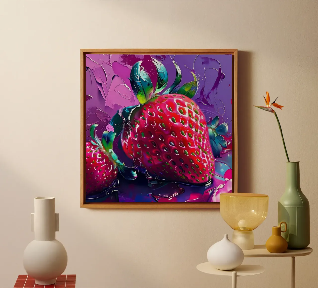 Fragola_1 tela con Cornice a cassetta da Pink- und LoveArt by LK