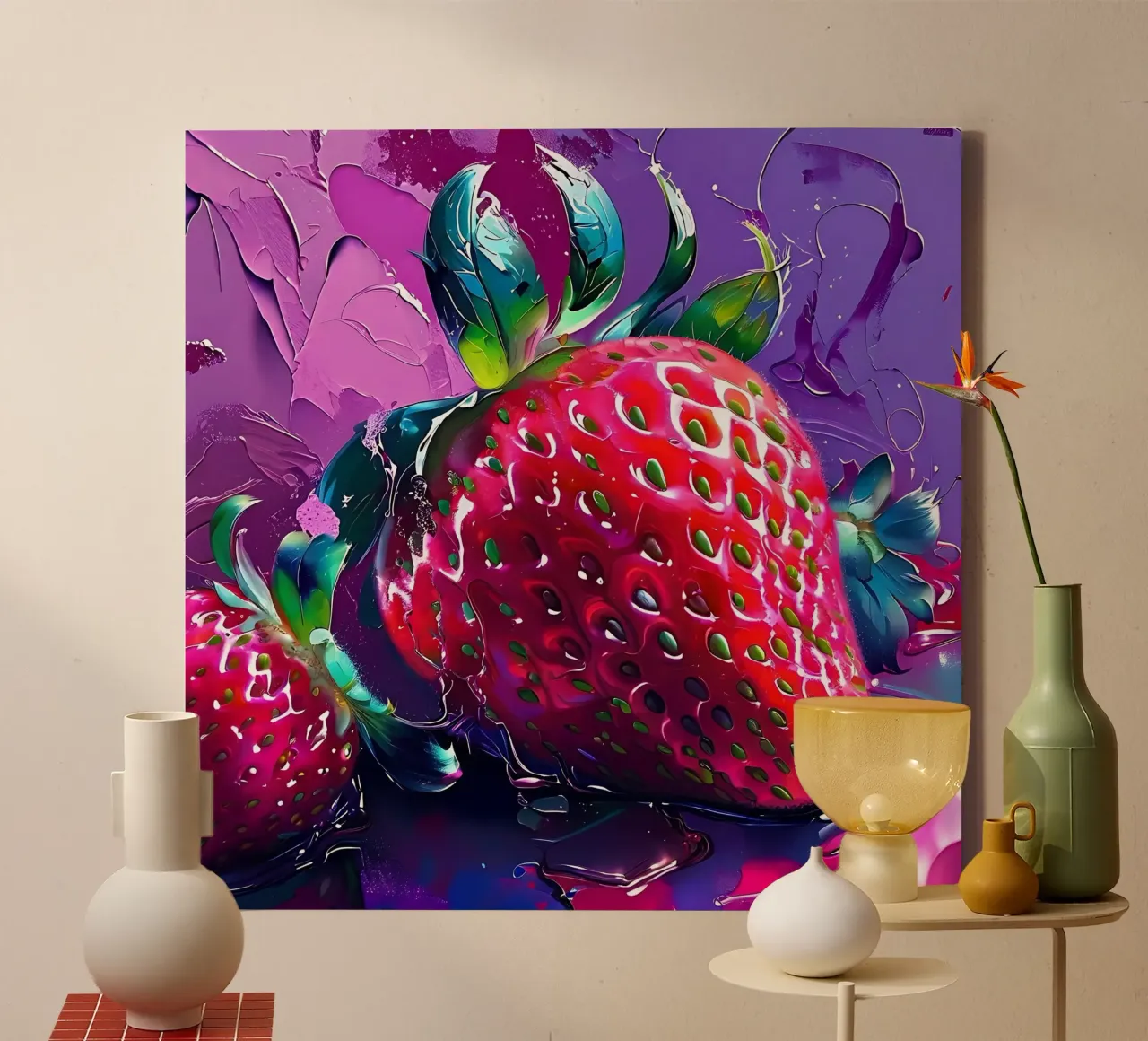 Fragola_1 tela con Cornice a cassetta da Pink- und LoveArt by LK