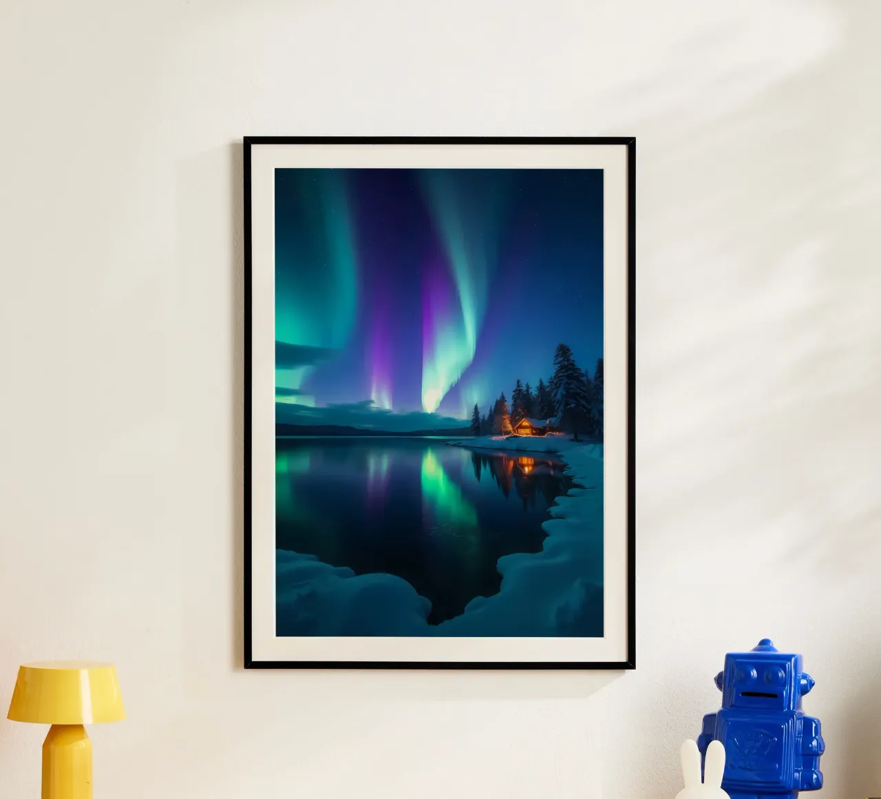 L'Aurora Boreale sopra una baita sul lago carta hahnemühle da Matthew Katz