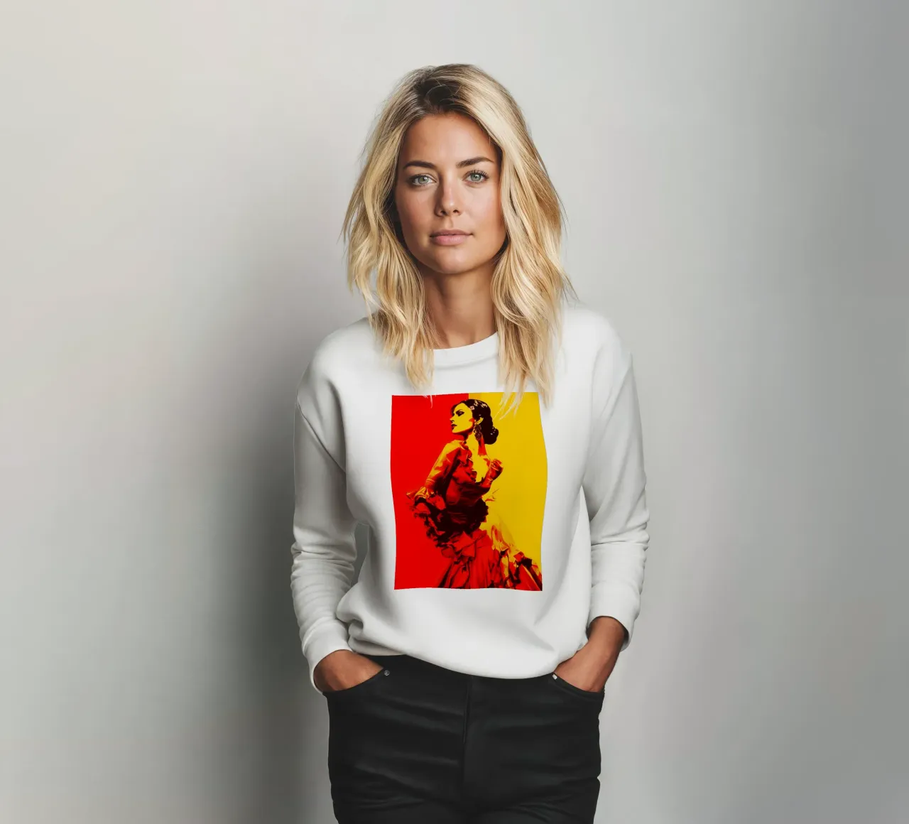 Flamenco First | Danseuse de flamenco stylisée en jaune & rouge sweat de Autofocus