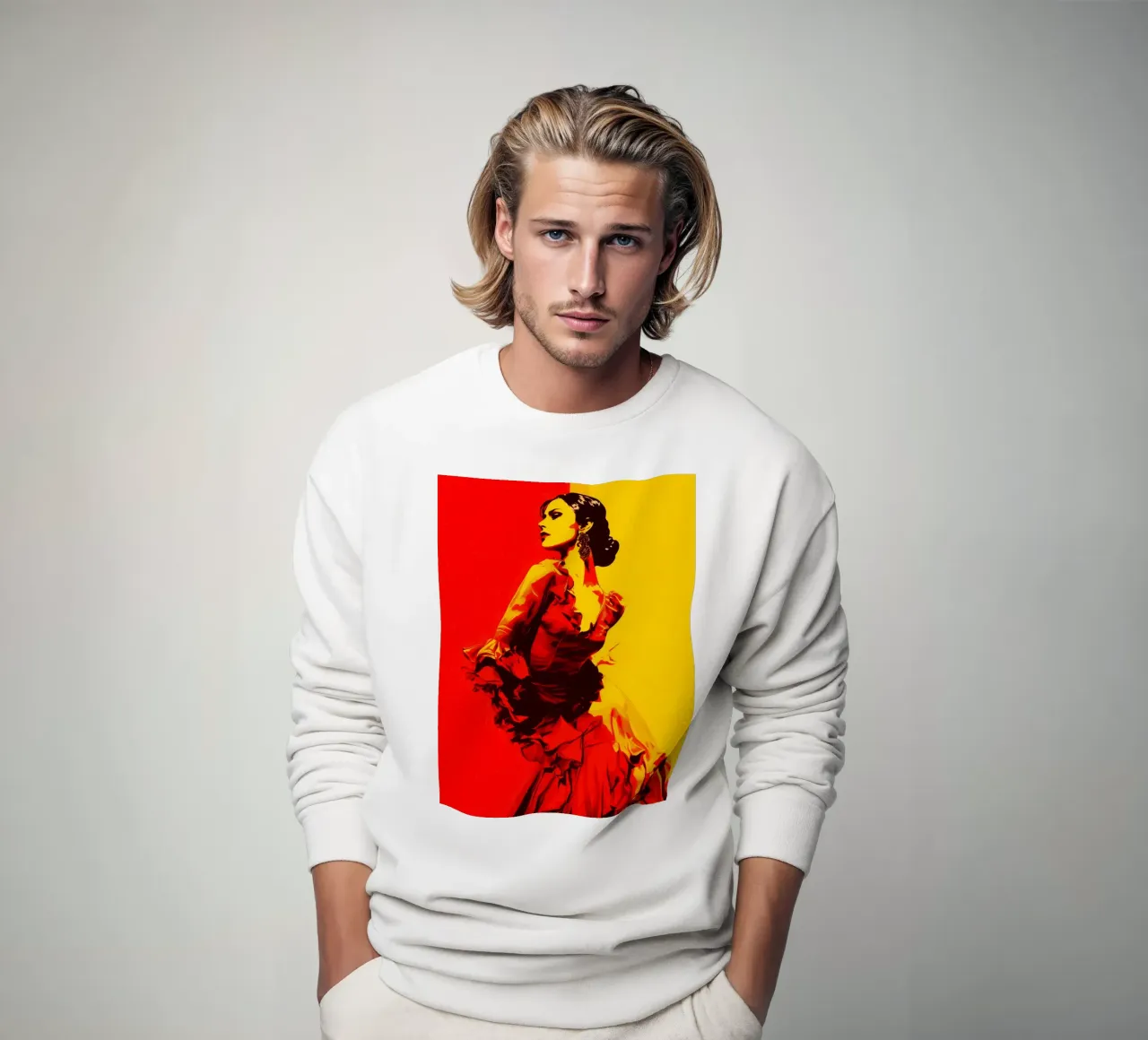 Flamenco First | Danseuse de flamenco stylisée en jaune & rouge sweat de Autofocus