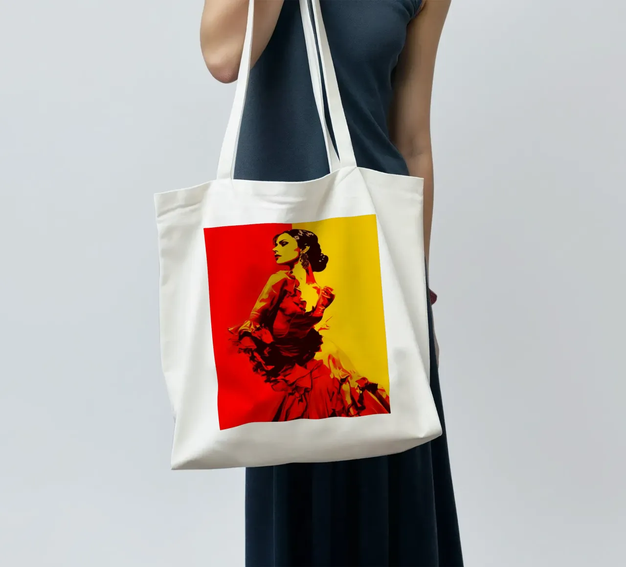 Flamenco First | Danseuse de flamenco stylisée en jaune & rouge tote bag de Autofocus