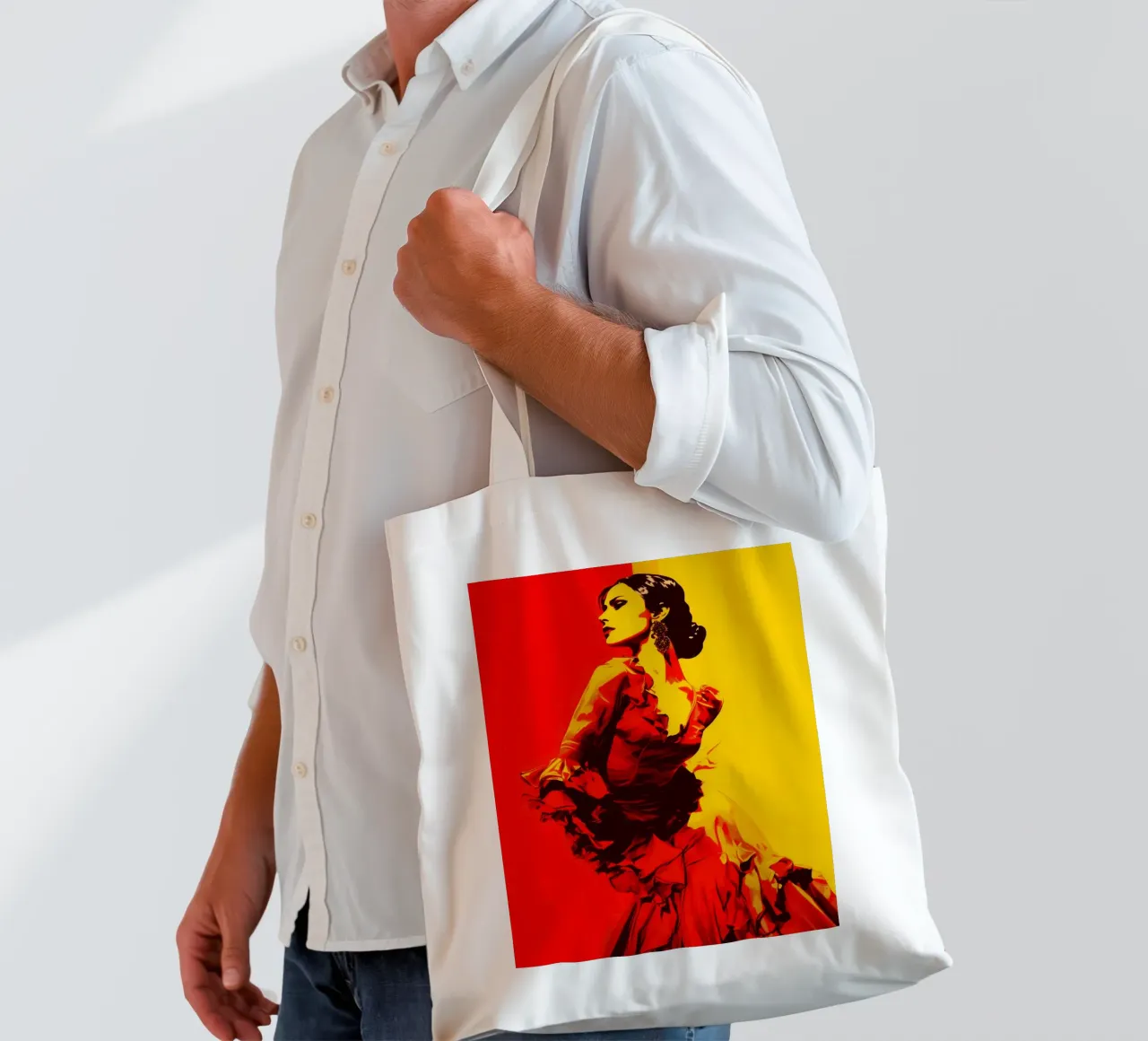 Flamenco First | Danseuse de flamenco stylisée en jaune & rouge tote bag de Autofocus