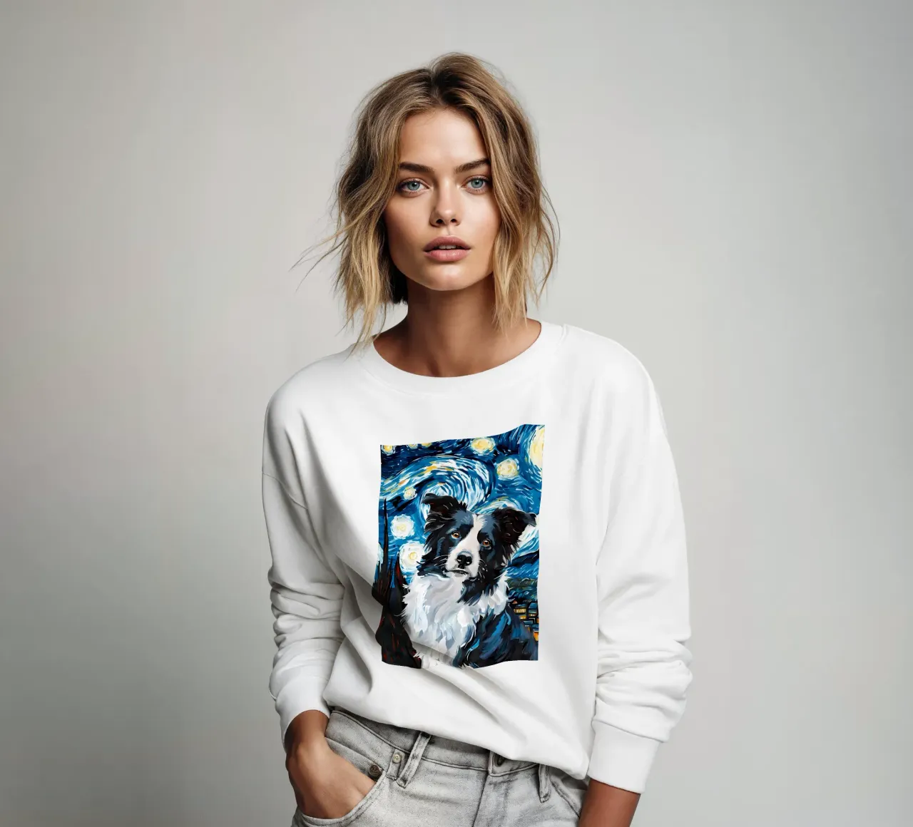 Border Collie Sterrennacht sweatshirt van Adrian Patel