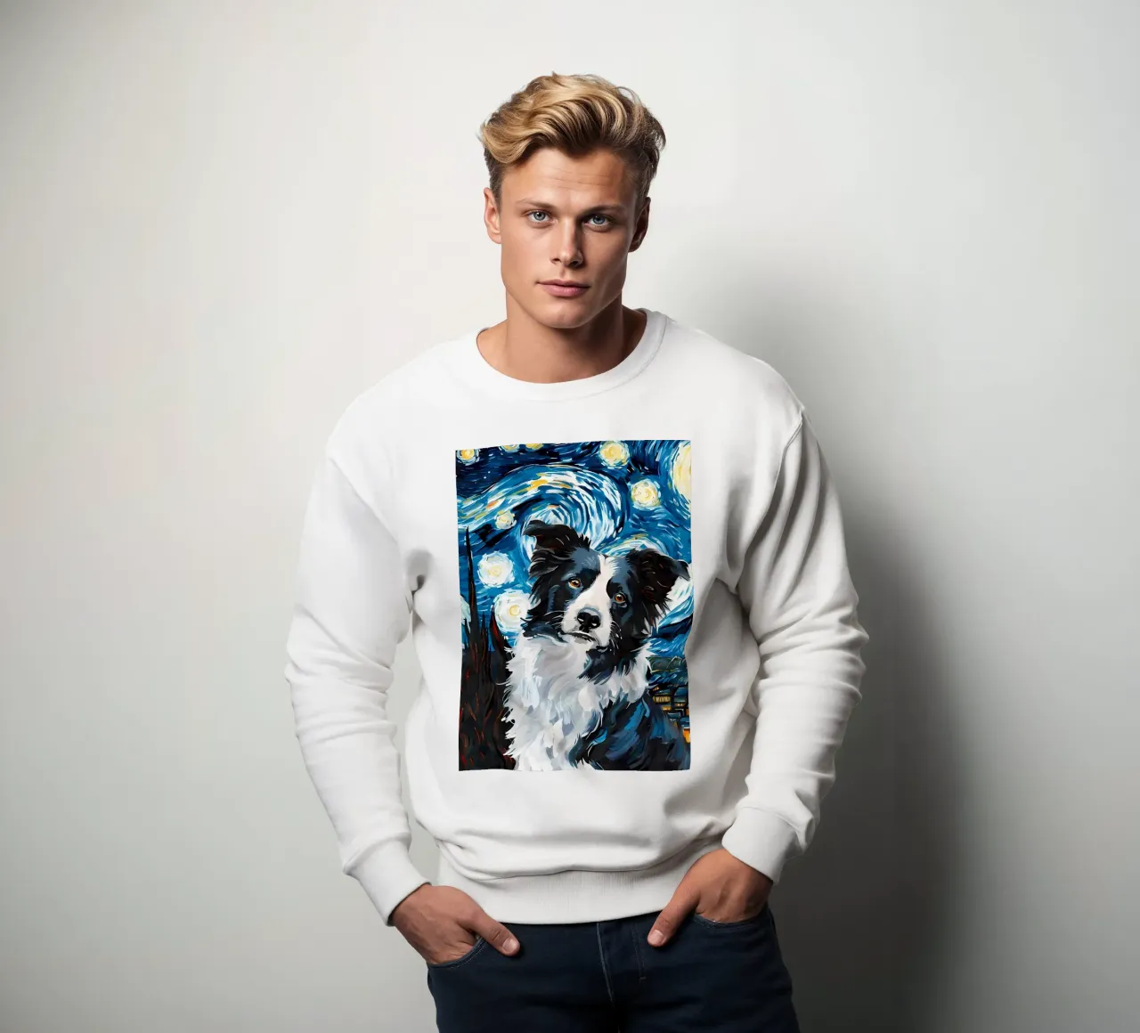 Border Collie Sterrennacht sweatshirt van Adrian Patel