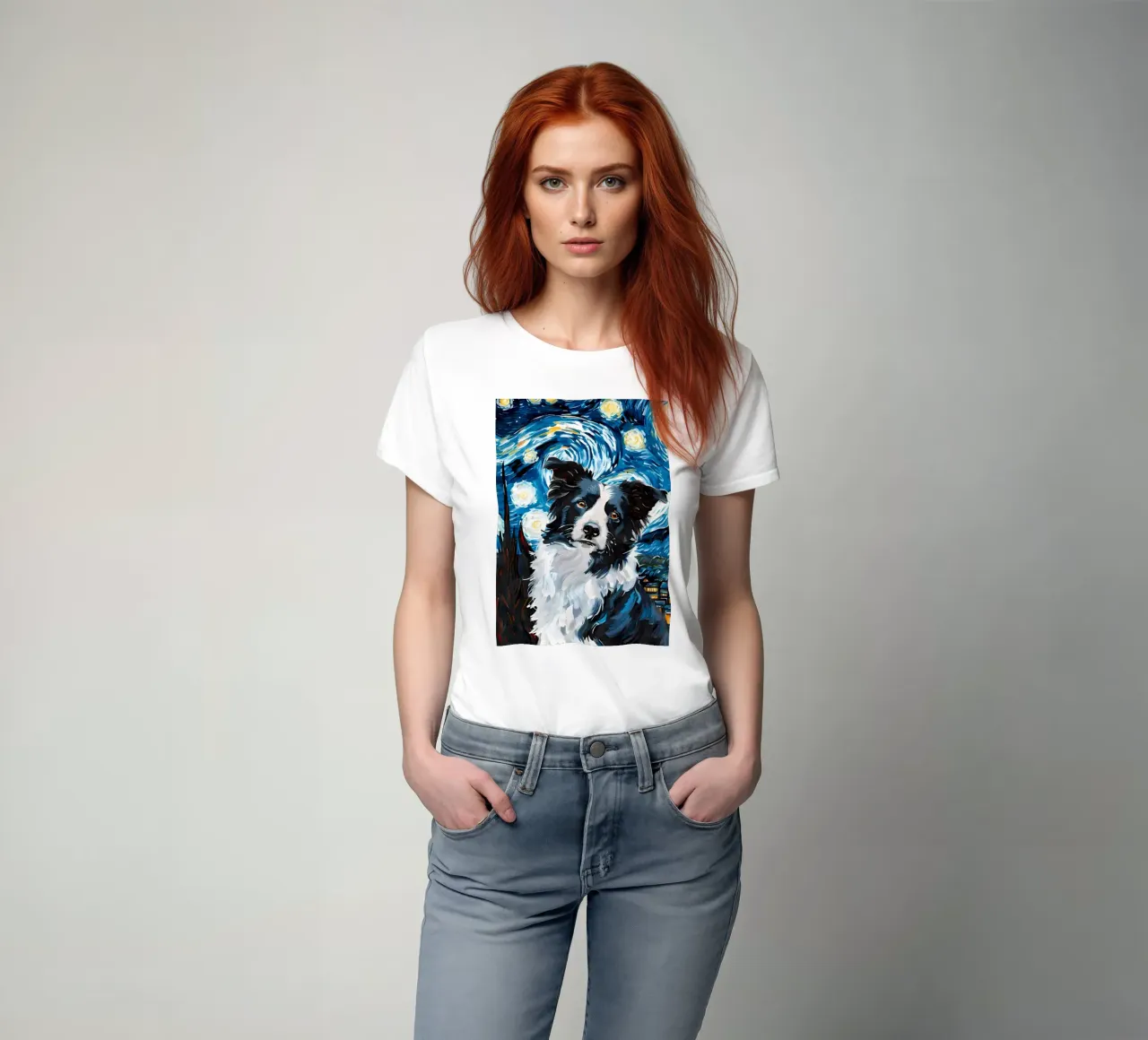 Border Collie Notte stellata t-shirt da Adrian Patel