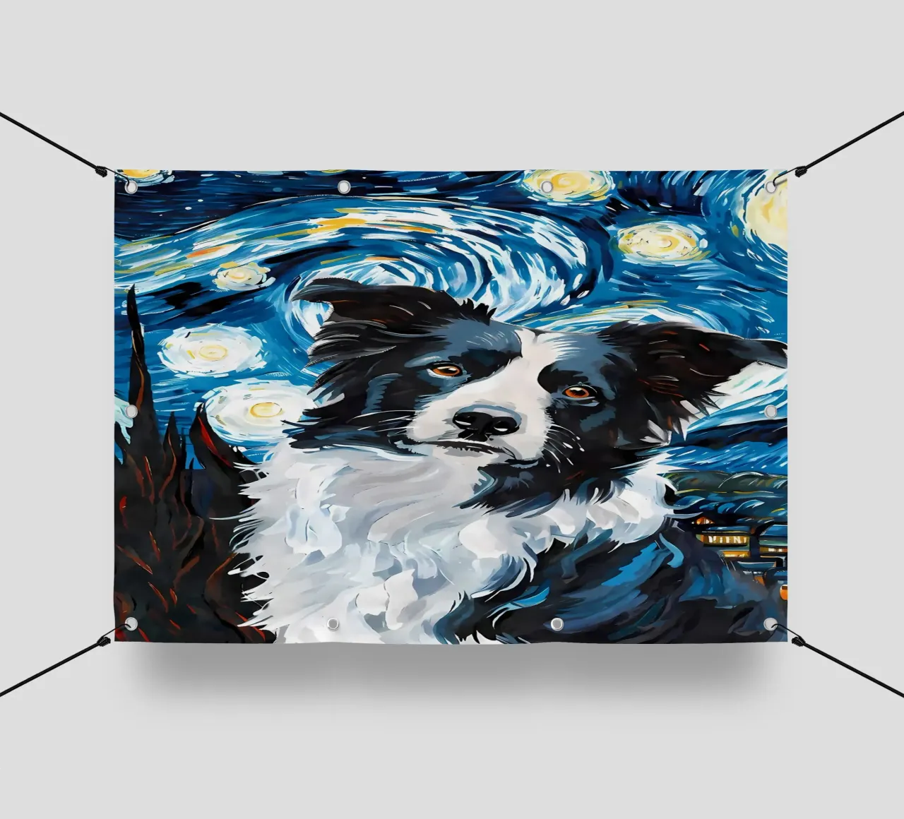Border Collie Notte stellata telo in pvc da Adrian Patel