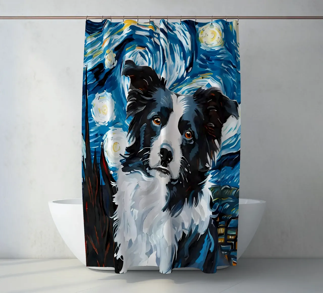 Border Collie Notte stellata tenda da doccia da Adrian Patel