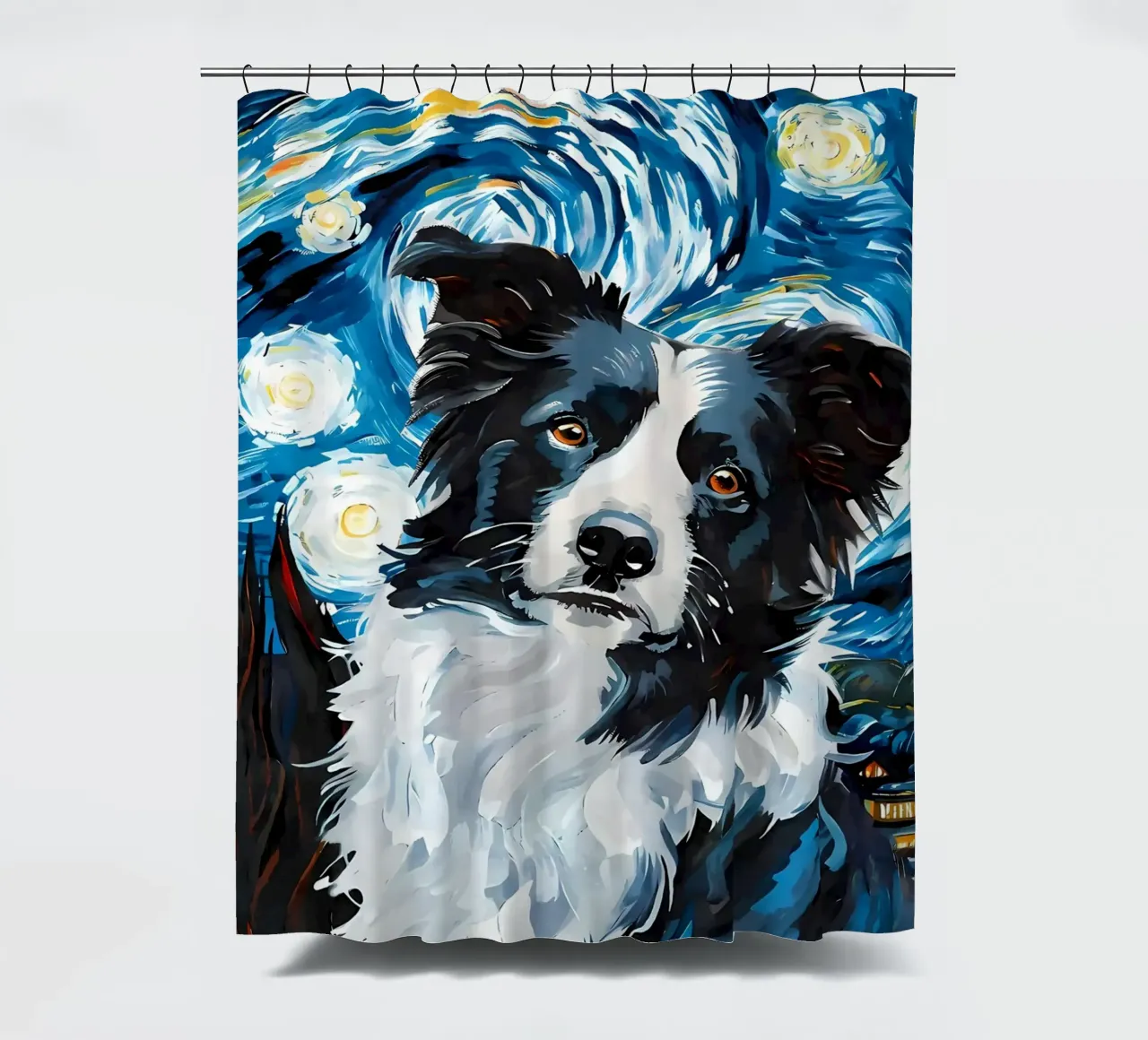 Border Collie Notte stellata tenda da doccia da Adrian Patel