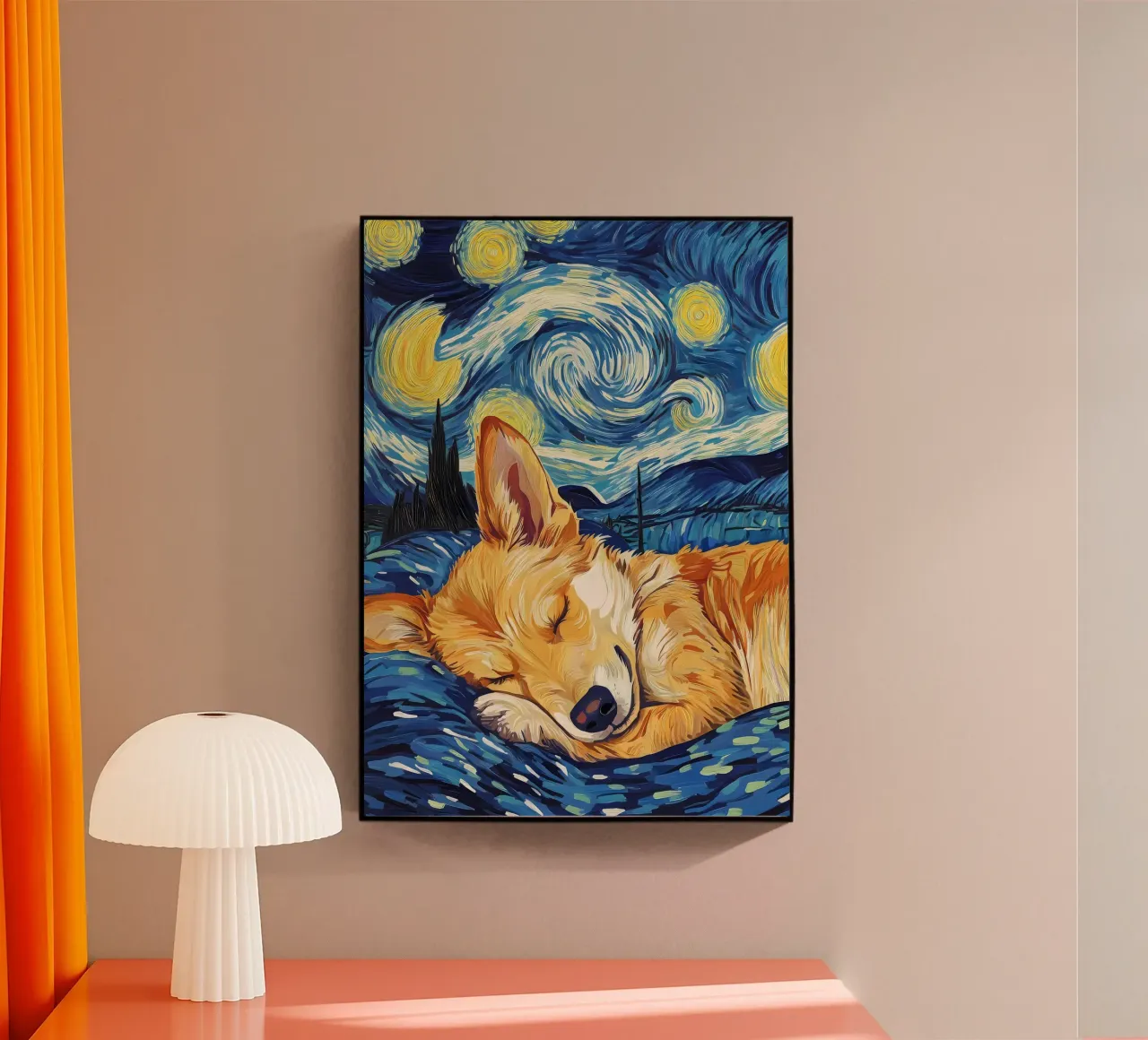 Corgi nella notte stellata plexiglass da Adrian Patel