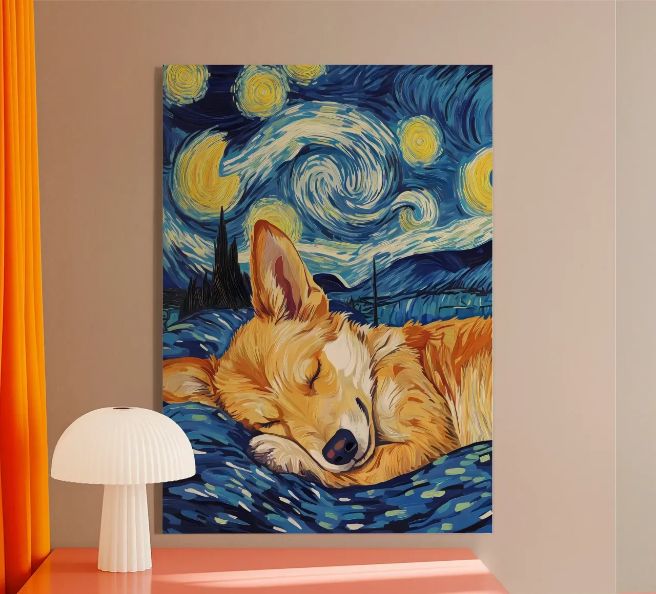 Corgi nella notte stellata plexiglass da Adrian Patel