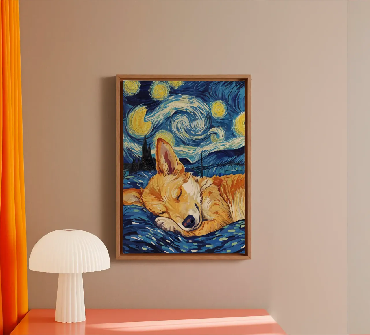 Corgi nella notte stellata tela con Cornice a cassetta da Adrian Patel