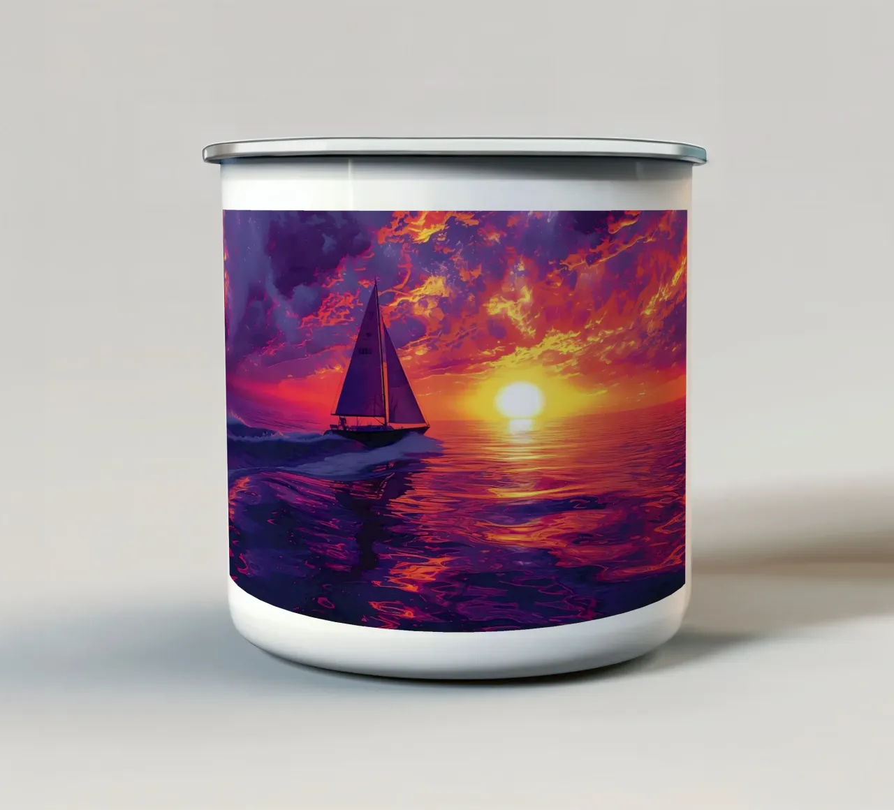 Zeilboot Zonsondergang Schilderen emaille mok van Bartosz Powalka