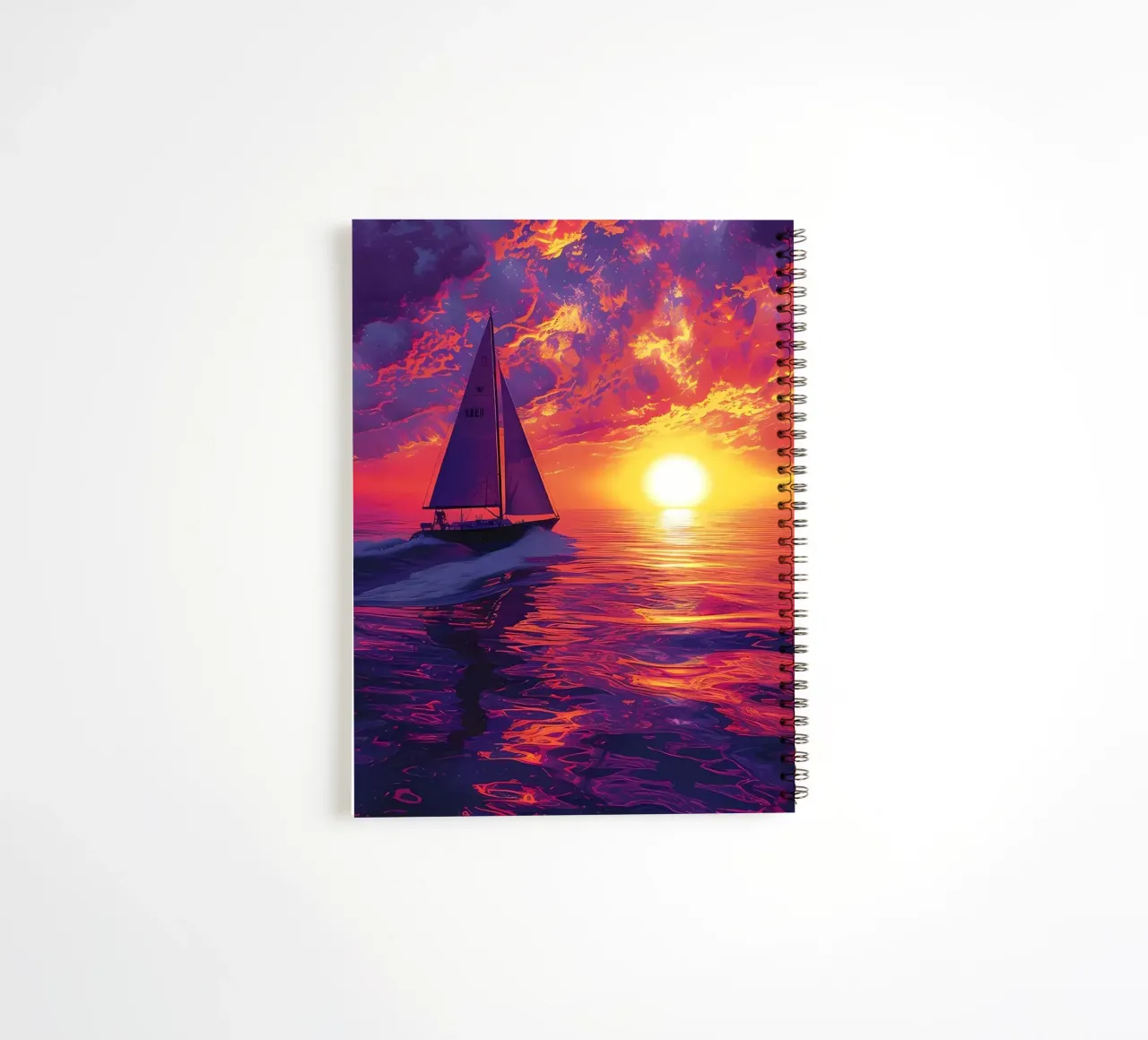 Sailboat Sunset Painting spiral notebook by Bartosz Powalka