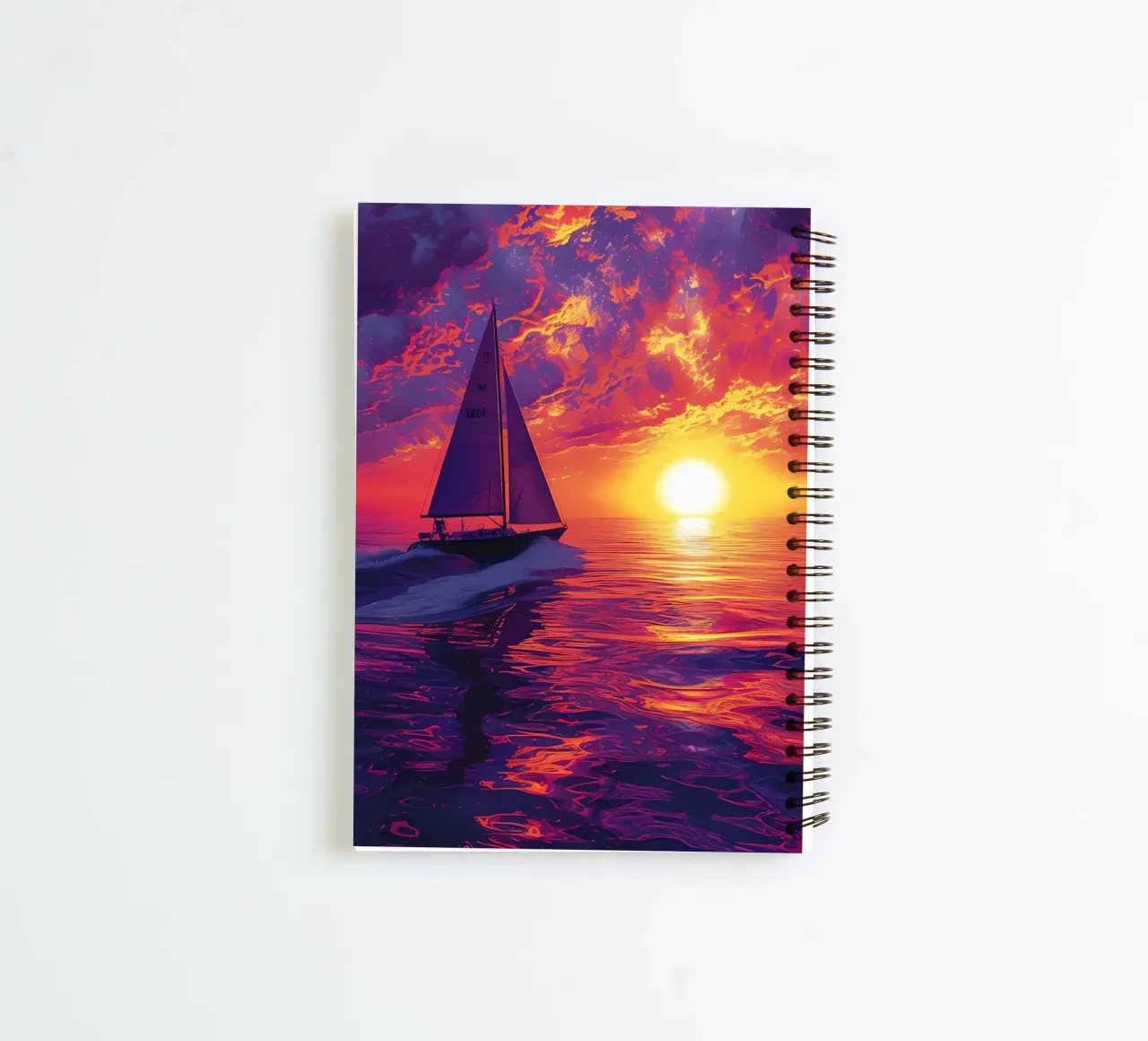 Sailboat Sunset Painting spiral notebook by Bartosz Powalka