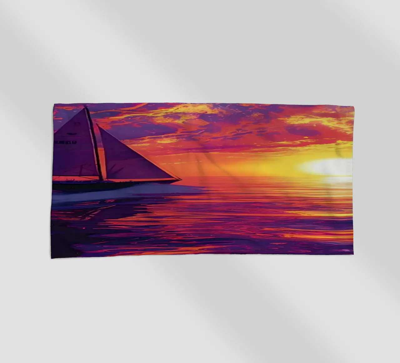 Sailboat Sunset Painting beach towel by Bartosz Powalka