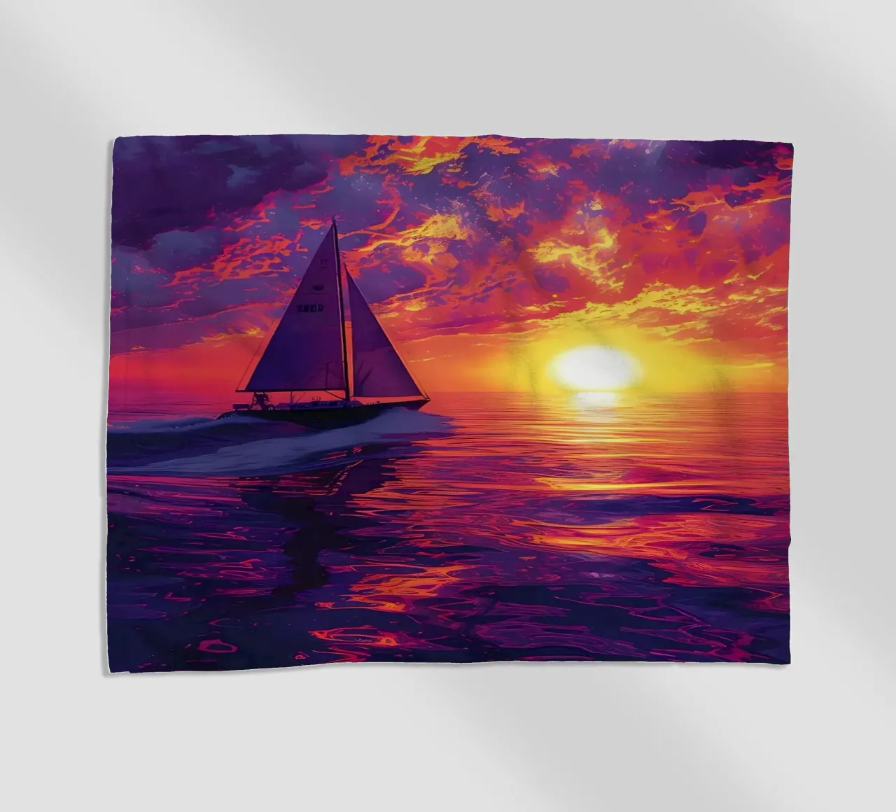 Sailboat Sunset Painting beach towel by Bartosz Powalka