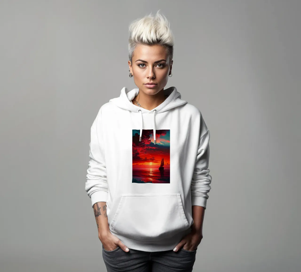 Sailboat Sunset Landscape hoodie by Bartosz Powalka