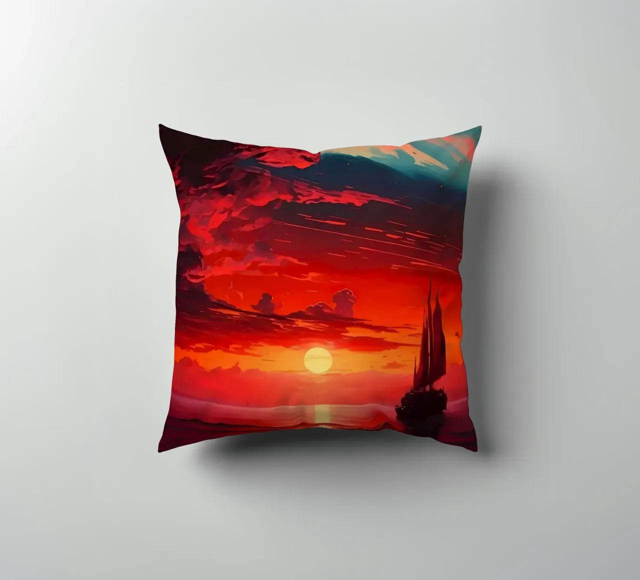 Sailboat Sunset Landscape decorative cushion by Bartosz Powalka