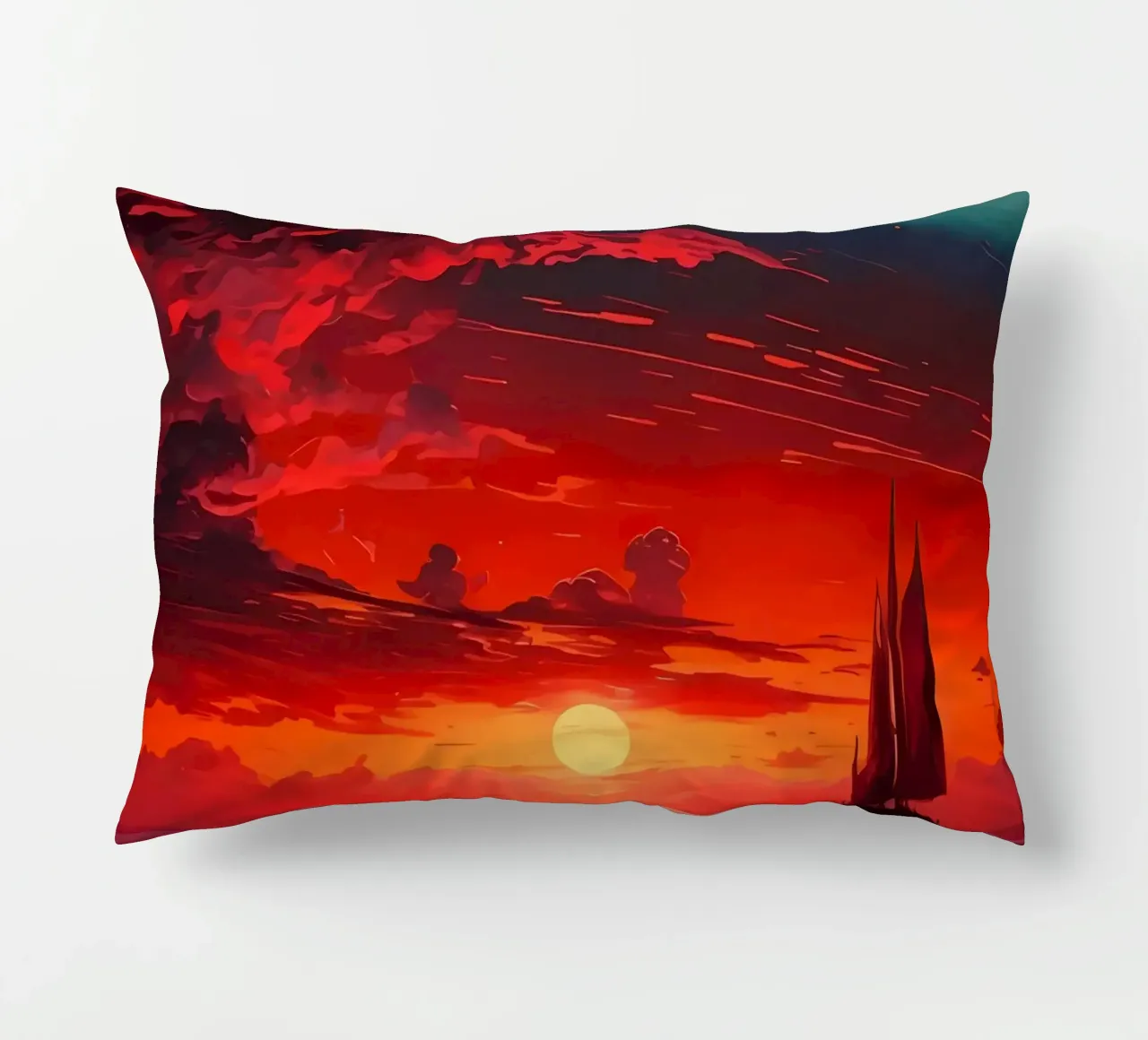 Sailboat Sunset Landscape decorative cushion by Bartosz Powalka