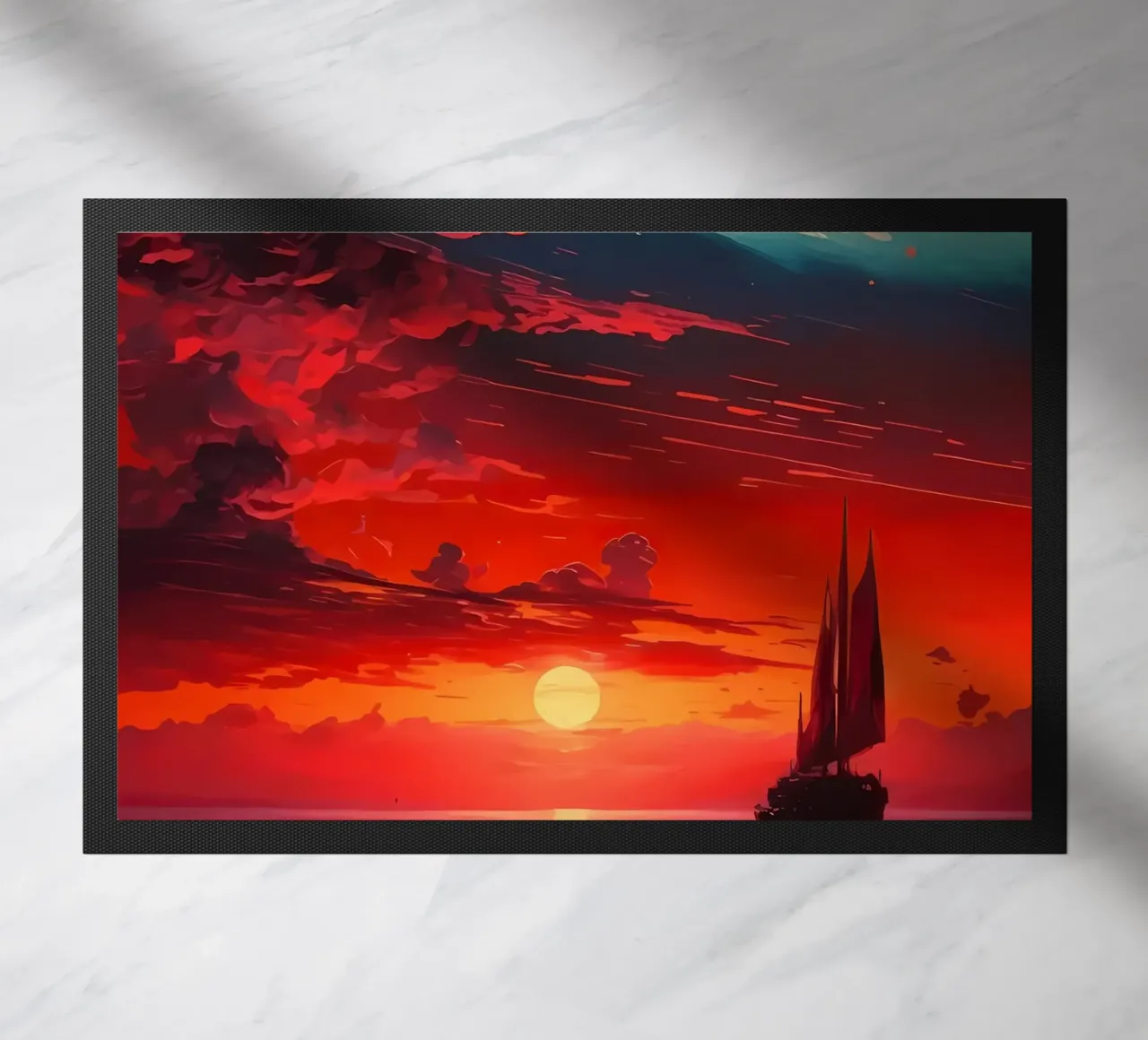 Sailboat Sunset Landscape doormat by Bartosz Powalka