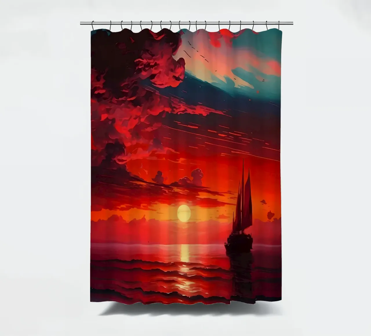 Sailboat Sunset Landscape shower curtain by Bartosz Powalka