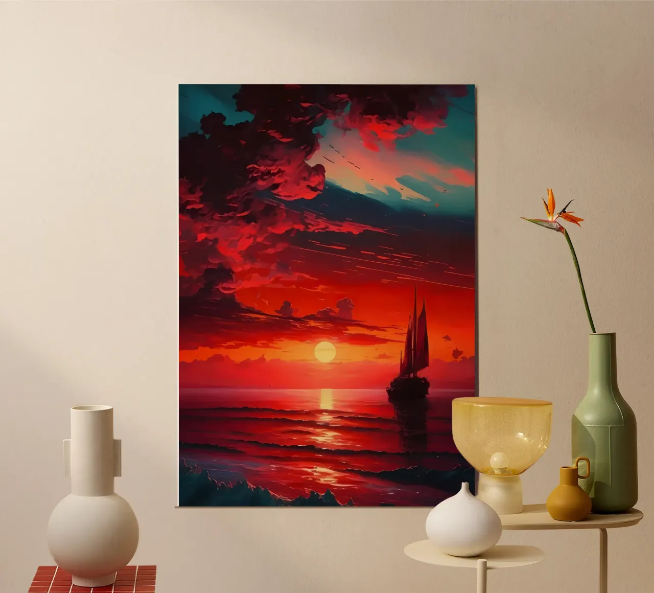 Sailboat Sunset Landscape hahnemühle by Bartosz Powalka