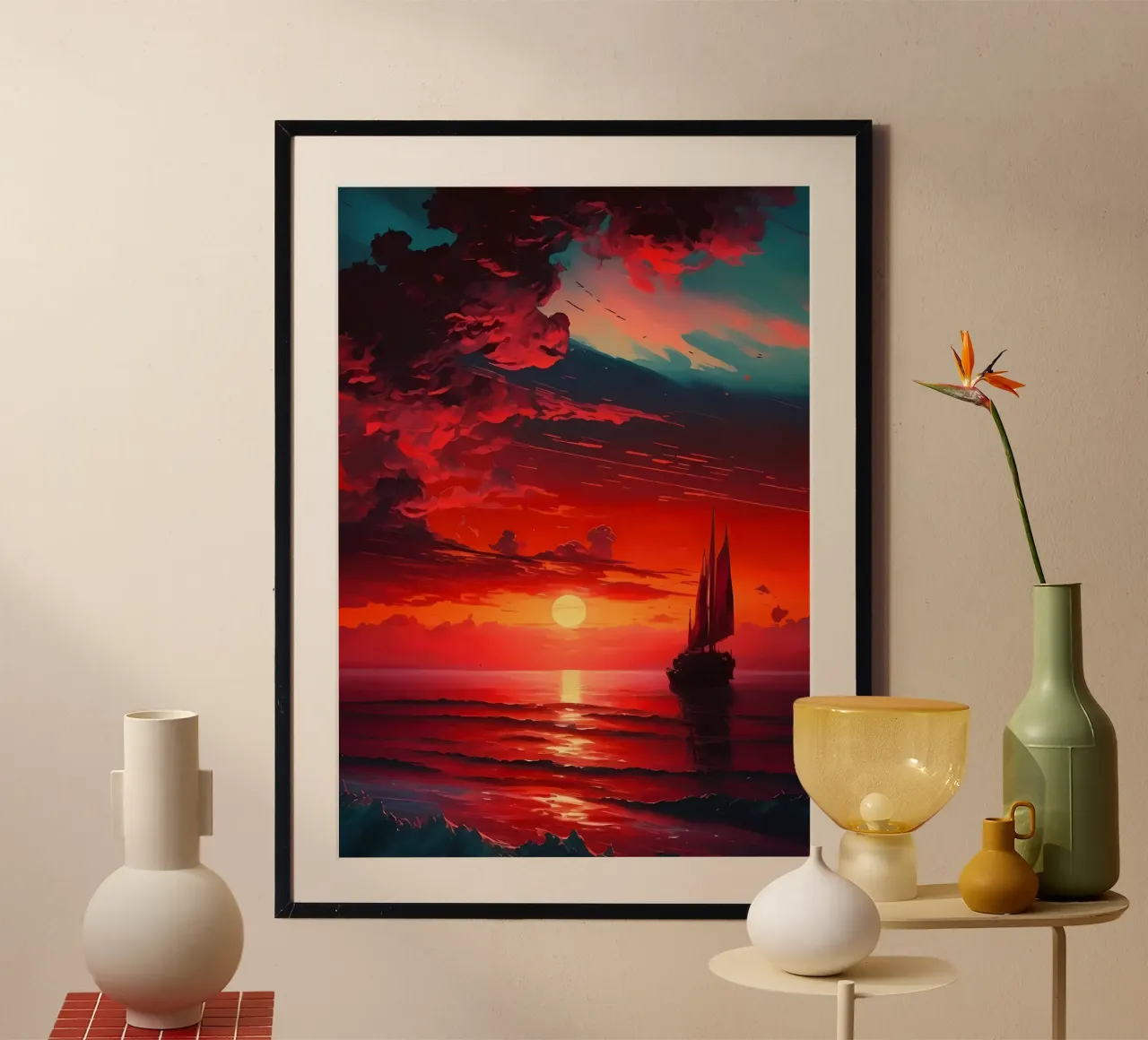 Sailboat Sunset Landscape hahnemühle by Bartosz Powalka