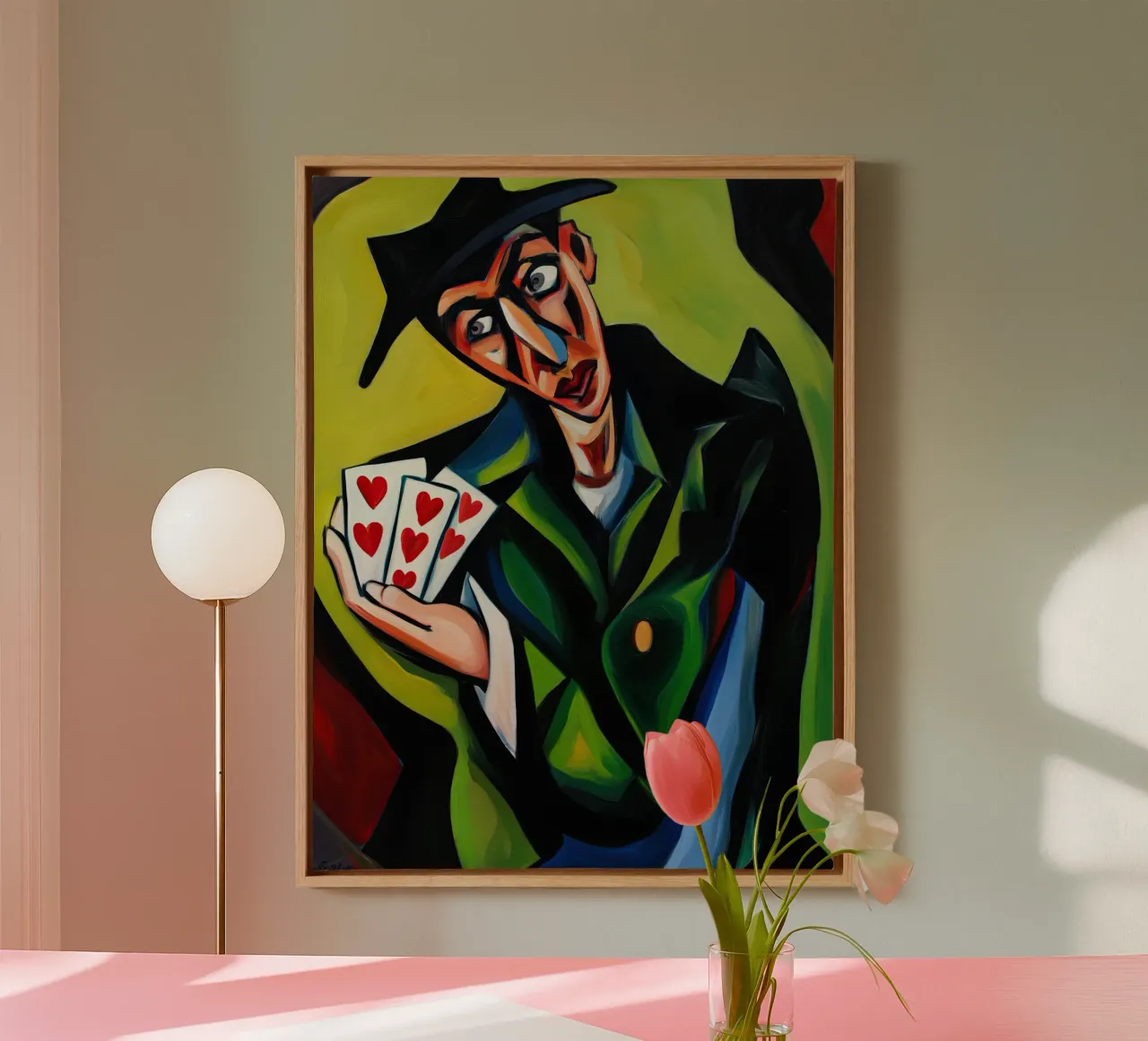 De Kaarttruc | Expressionistische Schilderkunst canvas met Baklijst van Autofocus