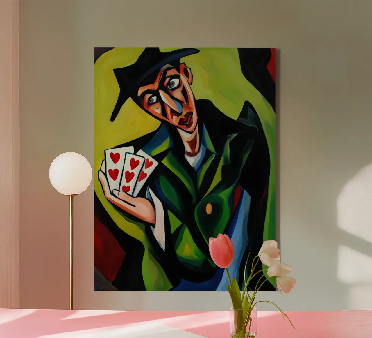 De Kaarttruc | Expressionistische Schilderkunst canvas met Baklijst van Autofocus
