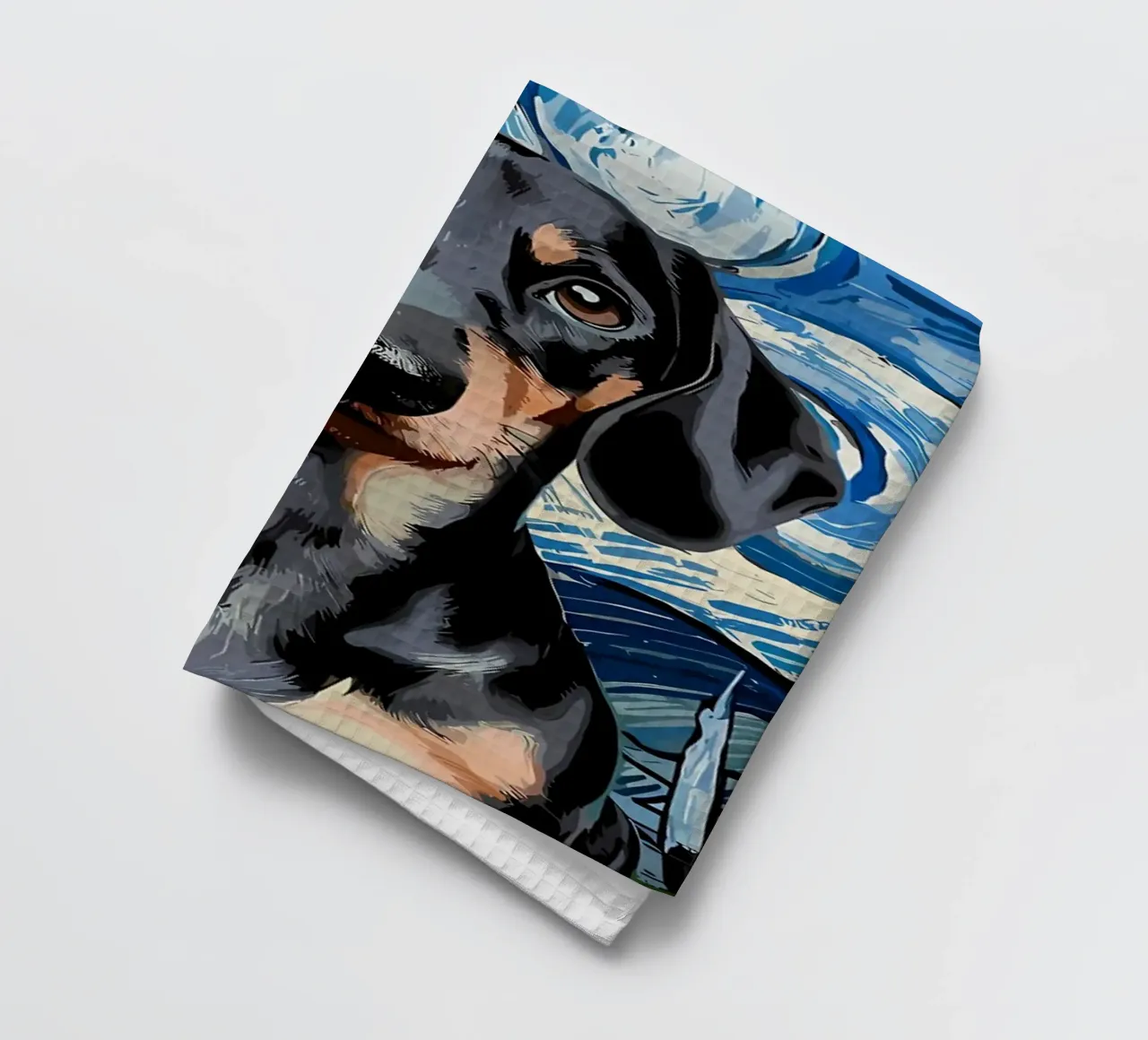 Dachshund Starry Night tea towel by Adrian Patel