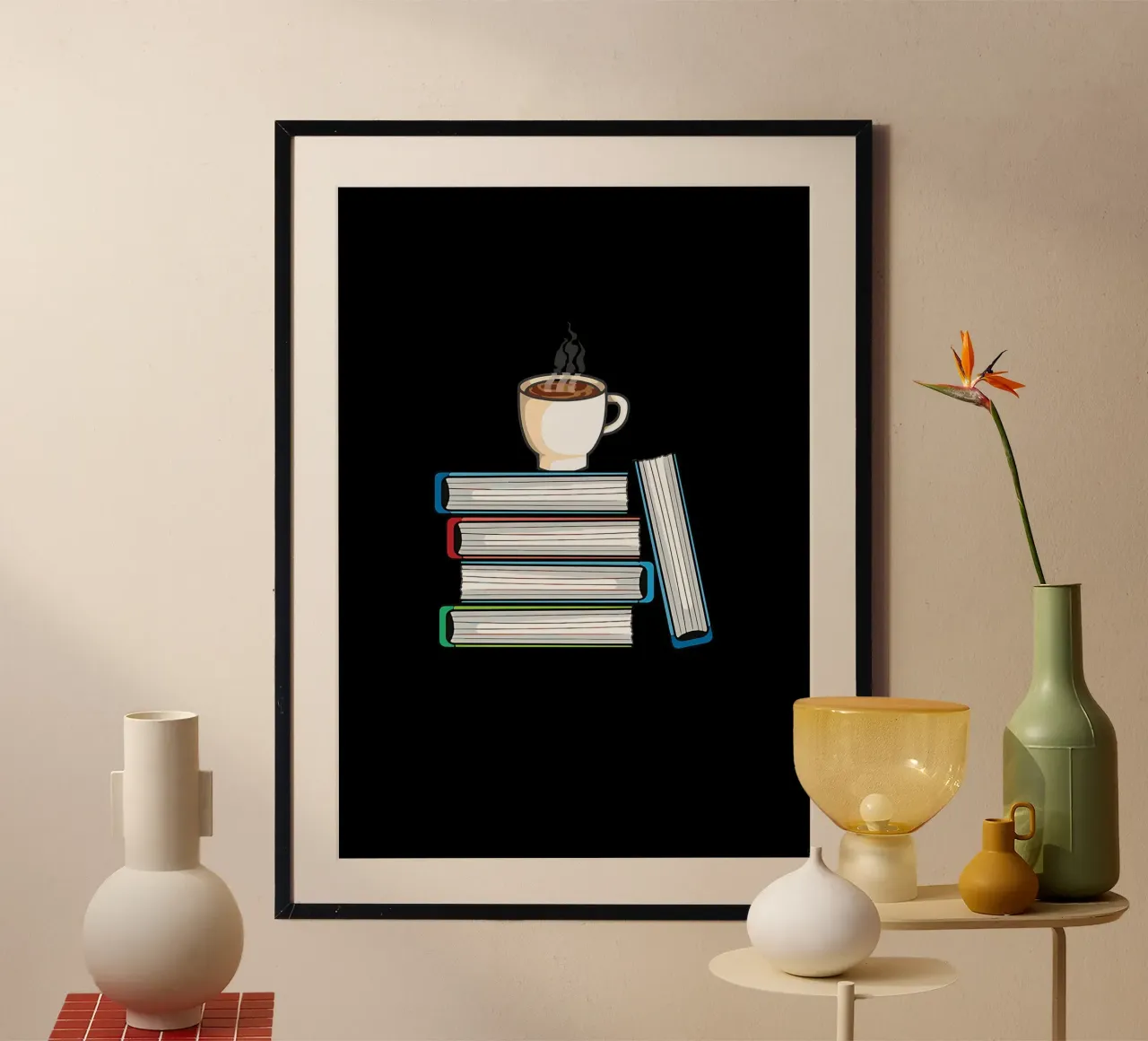 Libri per il caffè Bookaholic poster con telaio in plastica da Aiden Garcia