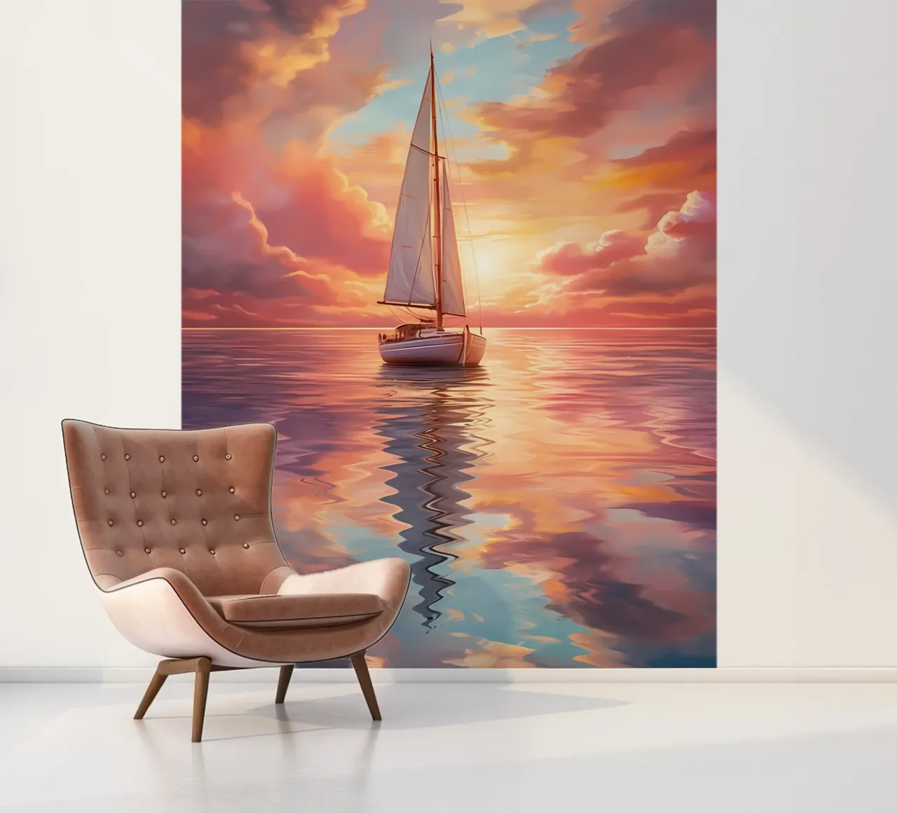 Segelboot Sonnenuntergang Gemälde Fototapete von Bartosz Powalka