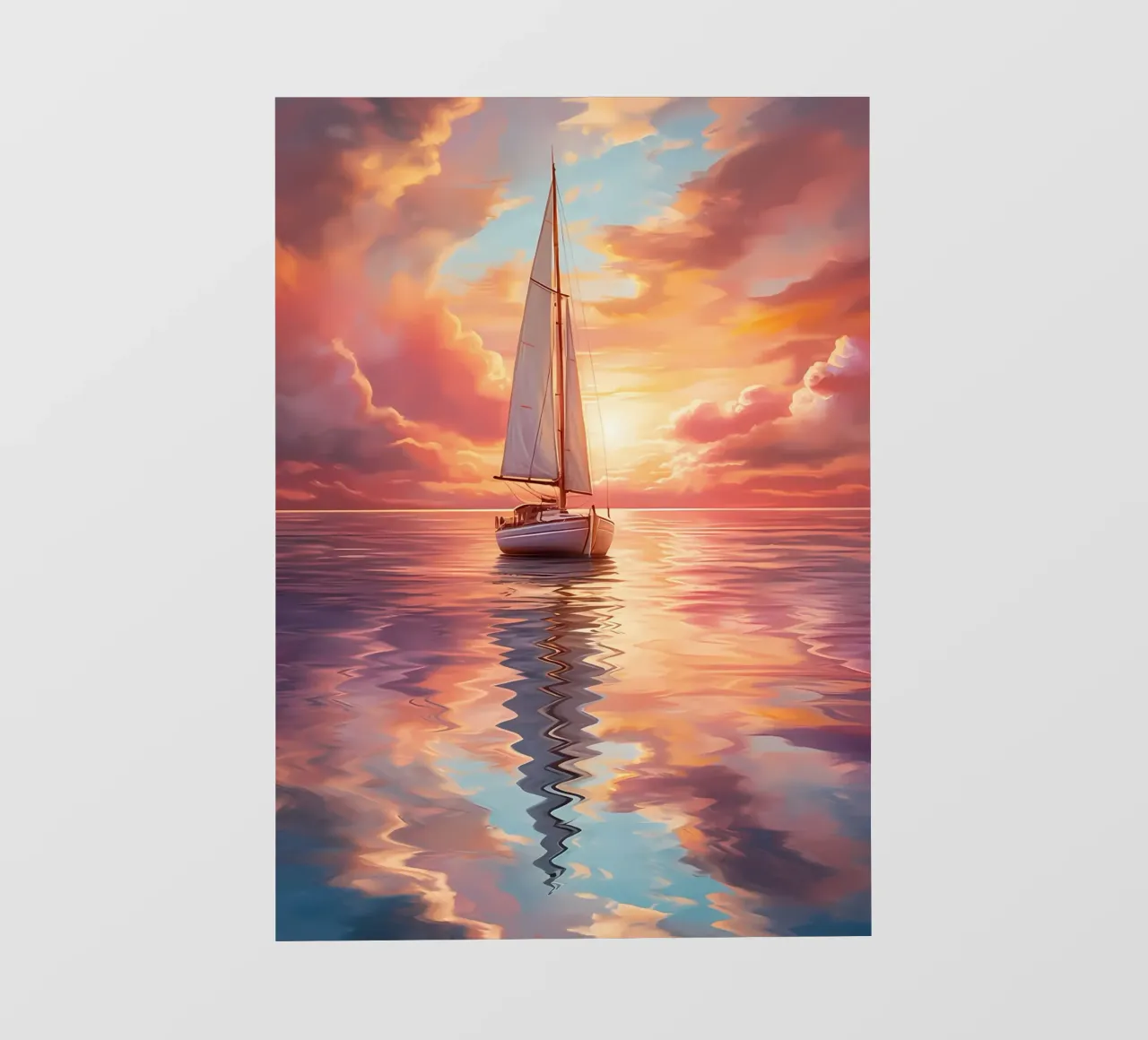 Segelboot Sonnenuntergang Gemälde Fototapete von Bartosz Powalka