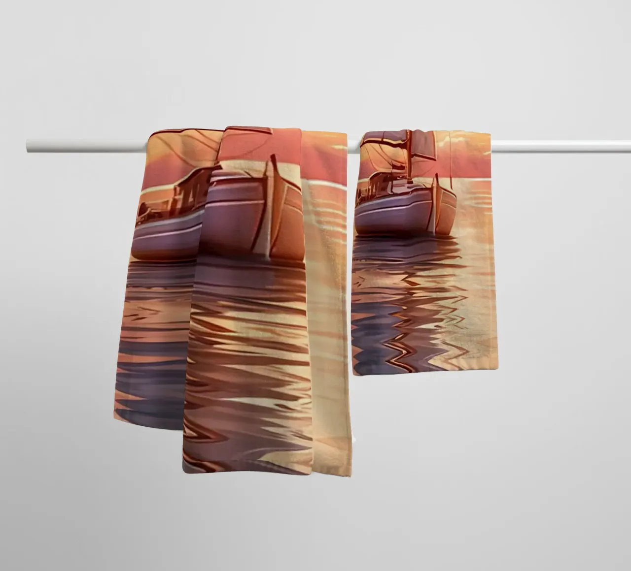 Tableau du coucher de soleil d'un voilier serviette de bain de Bartosz Powalka