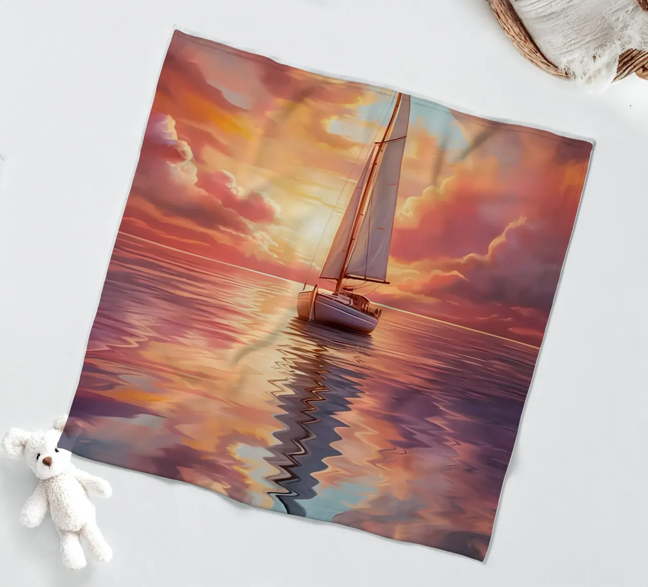 Sailboat Sunset Painting fleece blanket by Bartosz Powalka