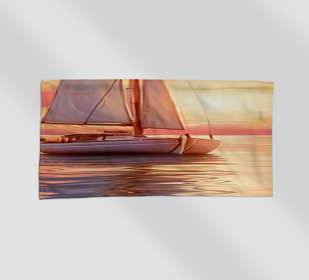 Sailboat Sunset Painting beach towel by Bartosz Powalka