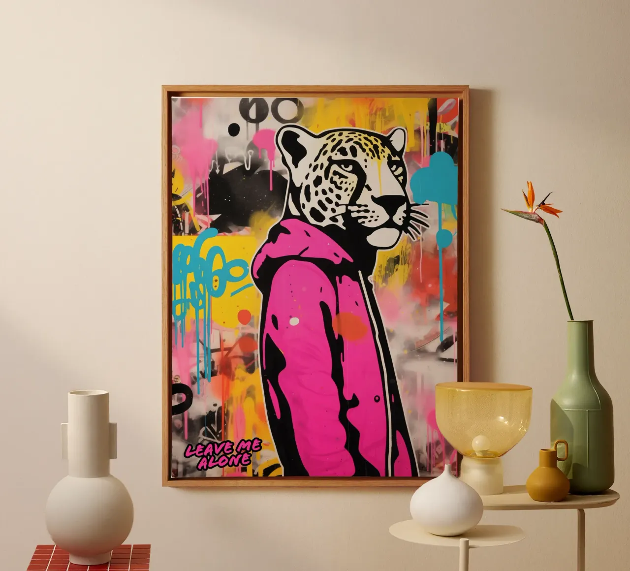 La Pantera Rosa vuole la sua pace e tranquillità | Street Art tela con Cornice a cassetta da Autofocus