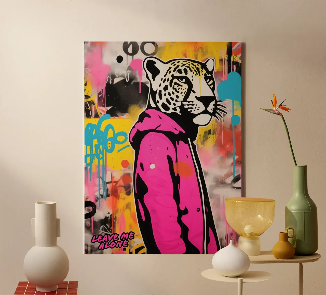 La Pantera Rosa vuole la sua pace e tranquillità | Street Art tela con Cornice a cassetta da Autofocus