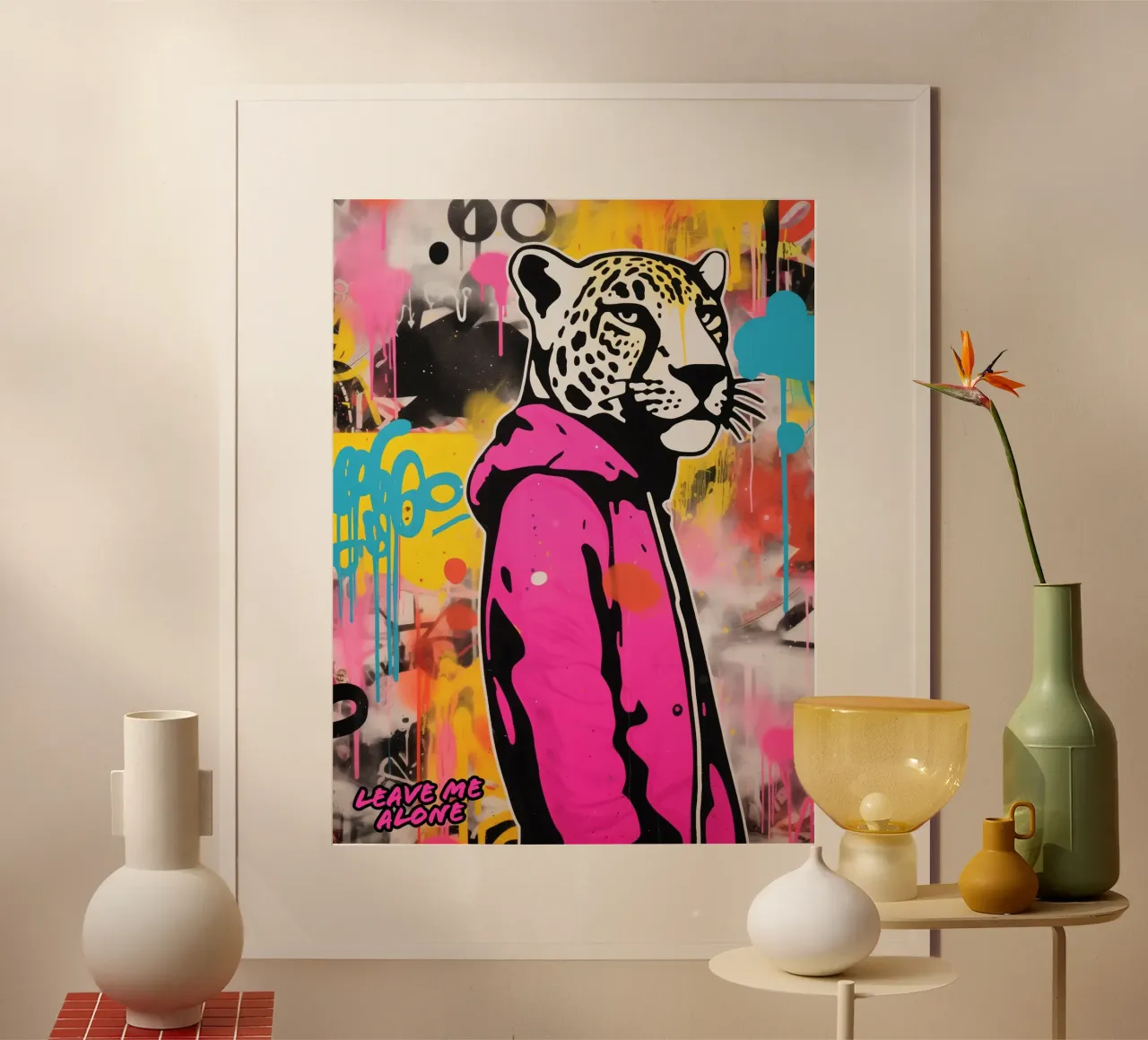 La Pantera Rosa vuole la sua pace e tranquillità | Street Art poster con telaio in legno da Autofocus