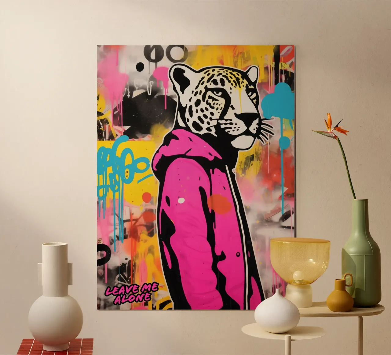 La Pantera Rosa vuole la sua pace e tranquillità | Street Art poster con telaio in legno da Autofocus