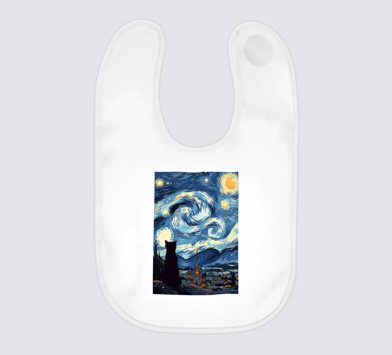 Gatto Notte stellata Van Gogh bavaglino da Adrian Patel