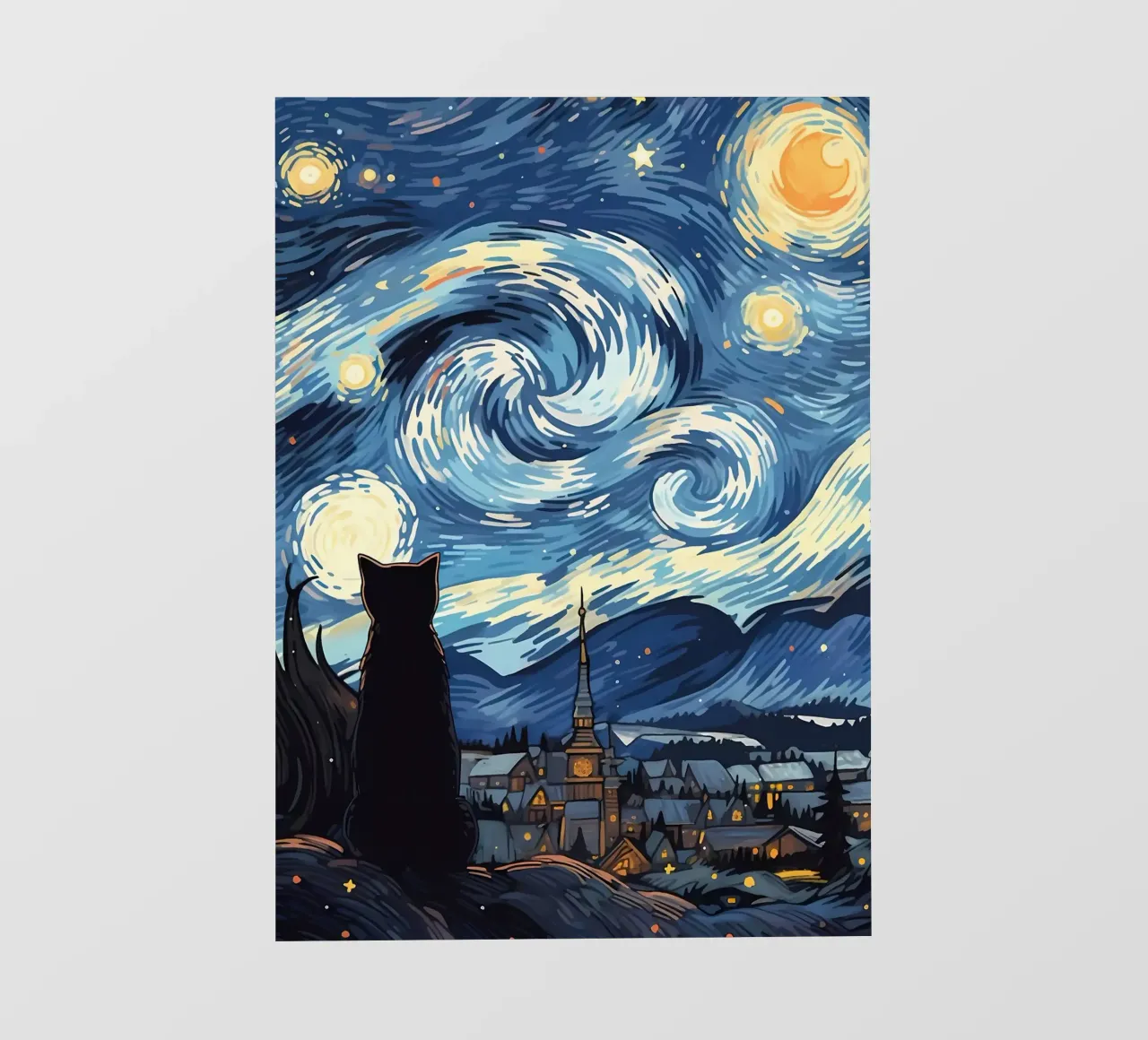 Gatto Notte stellata Van Gogh telo in pvc da Adrian Patel